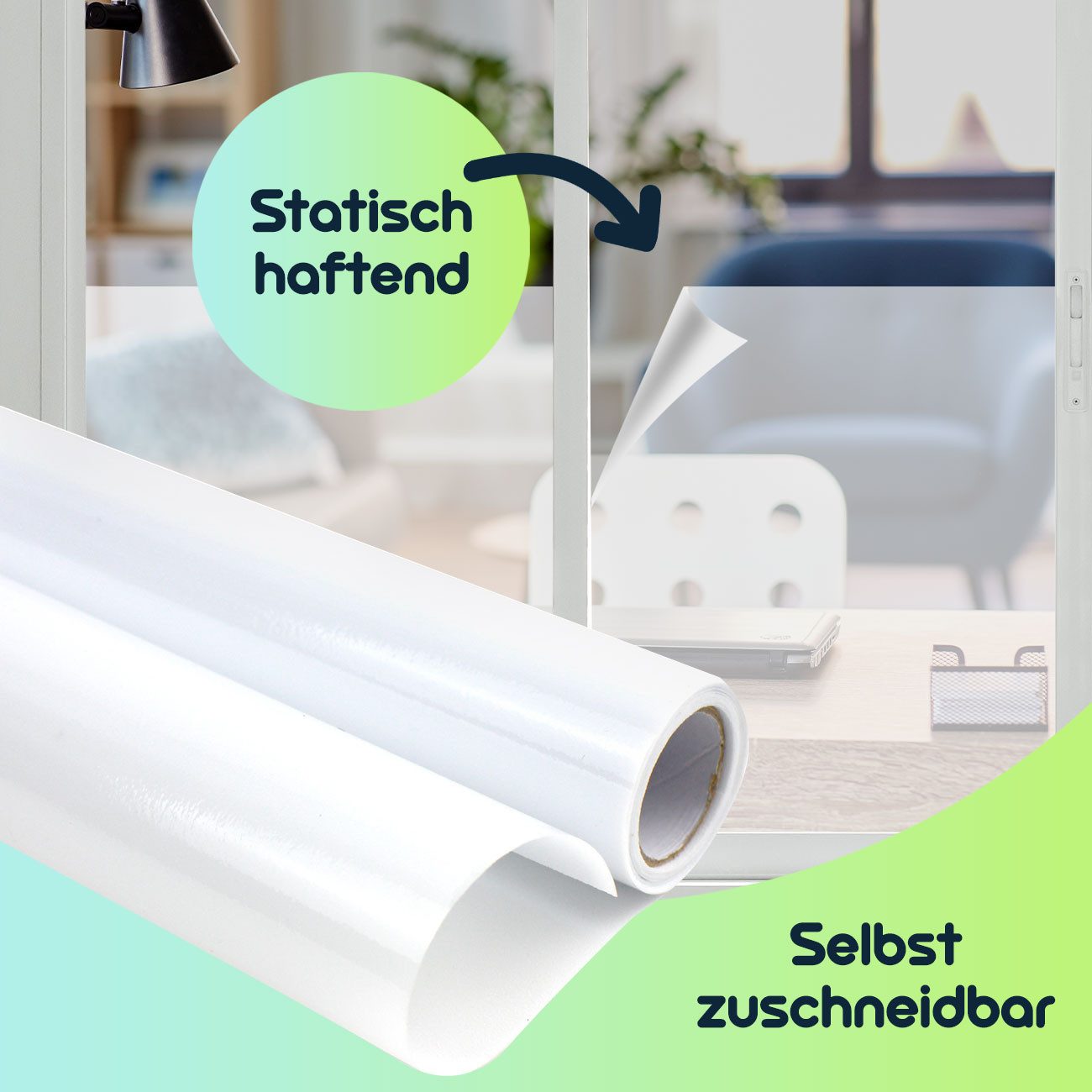 Casativo Fensterfolie Milchglasfolie statisch haftend (45x200cm) – Sichtschutz-Folie, blickdicht & lichtdurchlässig – Selbstklebende Fensterfolie