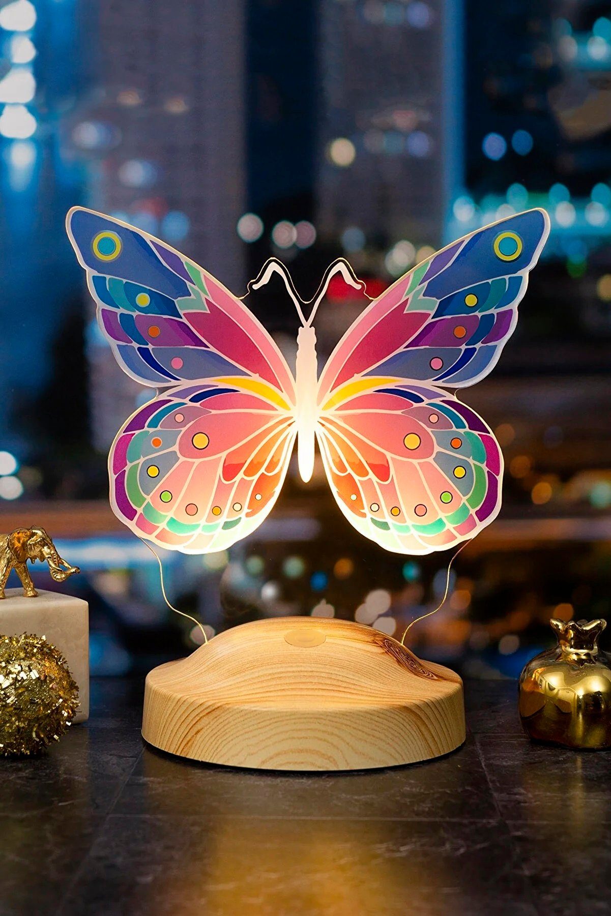 7 integriert, Mädchen, mit Freundin, Farben fest Vision LED Lampe Leuchte Babys, 3D Enkelin Geburtstagsgeschenk Butterfly mehrfarbig Nachtlicht, Schmetterling für Nachttischlampe Geschenkelampe