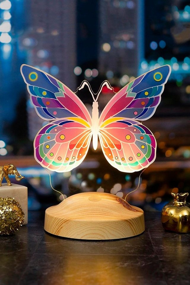 Geschenkelampe LED Nachttischlampe Schmetterling Butterfly Lampe mit 3D  Vision mehrfarbig Nachtlicht, Leuchte 7 Farben fest integriert,  Geburtstagsgeschenk für Mädchen, Freundin, Babys, Enkelin