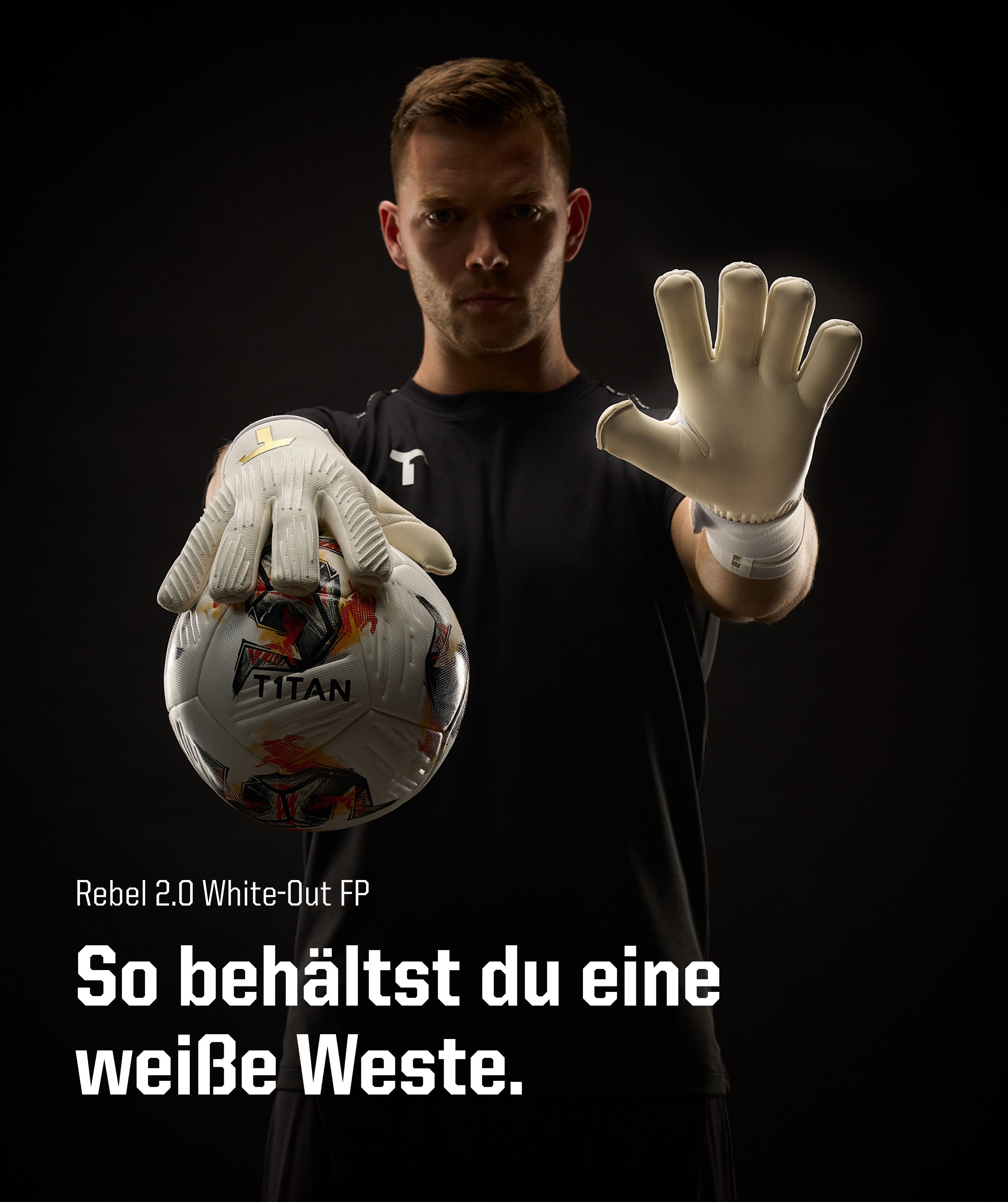 T1TAN Torwarthandschuhe Erwachsene, REBEL White-Out, Größe 6-11