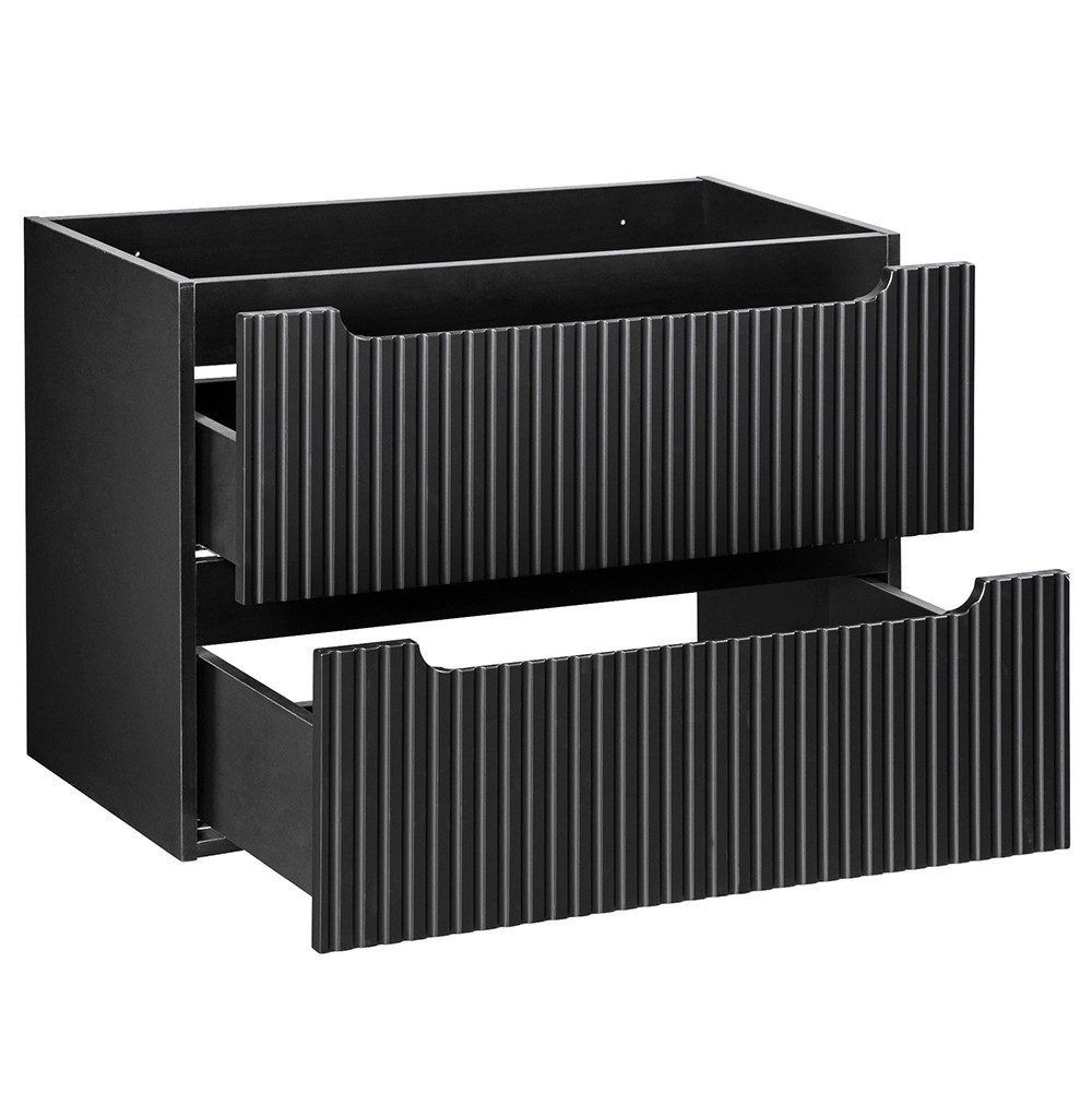 Lomadox Waschbeckenschrank NEWPORT-56-BLACK 80cm Badschrank 2 Auszüge schwarz gerillte Front grifflos