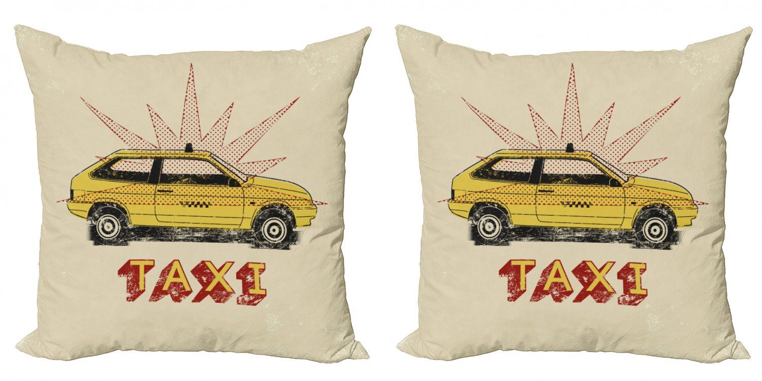 Kissenbezüge Modern Accent Doppelseitiger Digitaldruck, Abakuhaus (2 Stück), Retro Pop-Art-Taxi-Weinlese