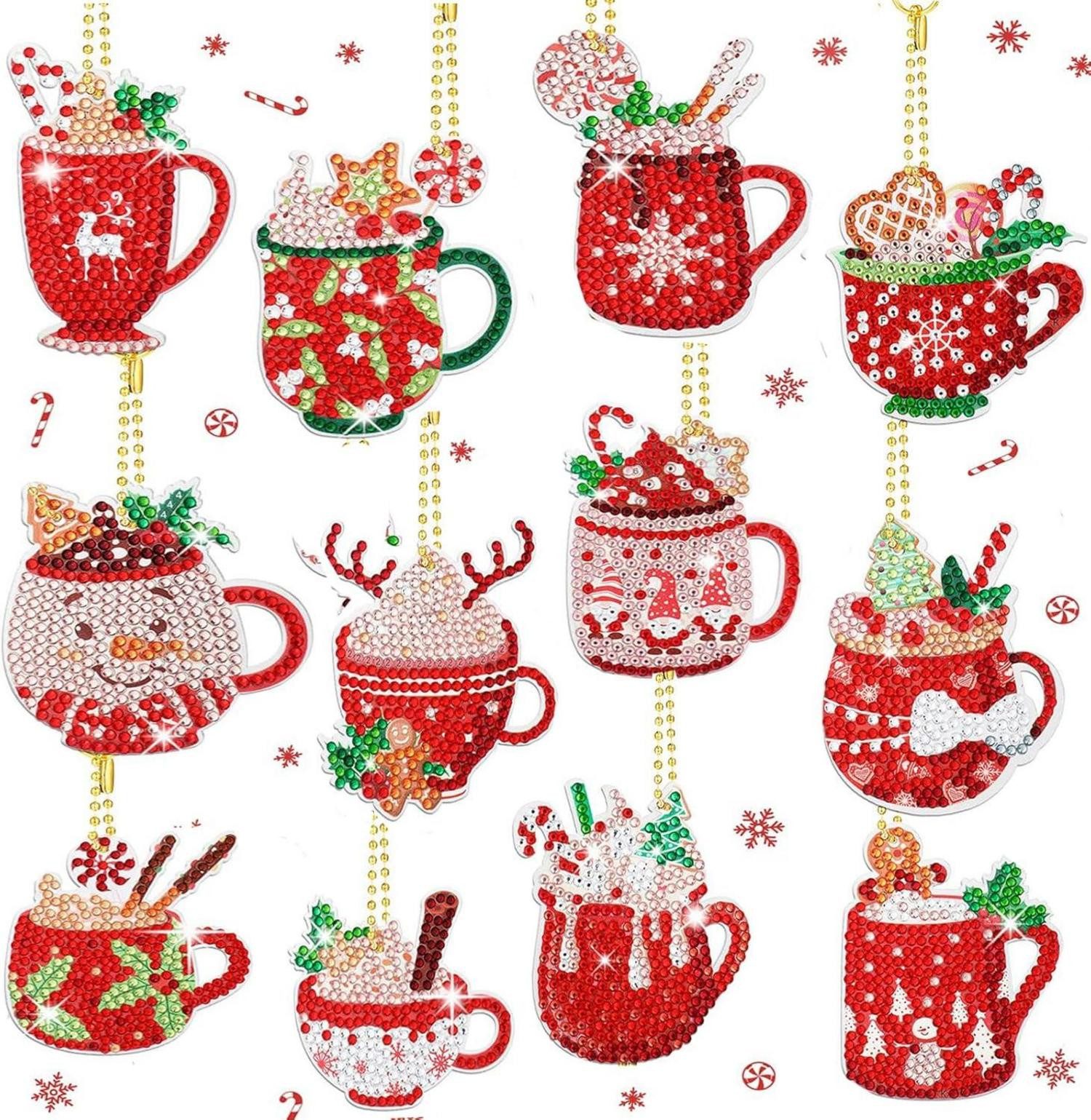 Back-Set 12er Set 5D Diamond Painting Weihnachts Schlüsselanhänger mit Kakao