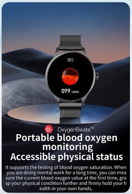 Karen M NY20 Smartwatch (1,3 Zoll), inkl. Ladestation, HD-Bildschirm, IP68, 200mAh, Gesundheitsüberwachung und Fitnessmodus