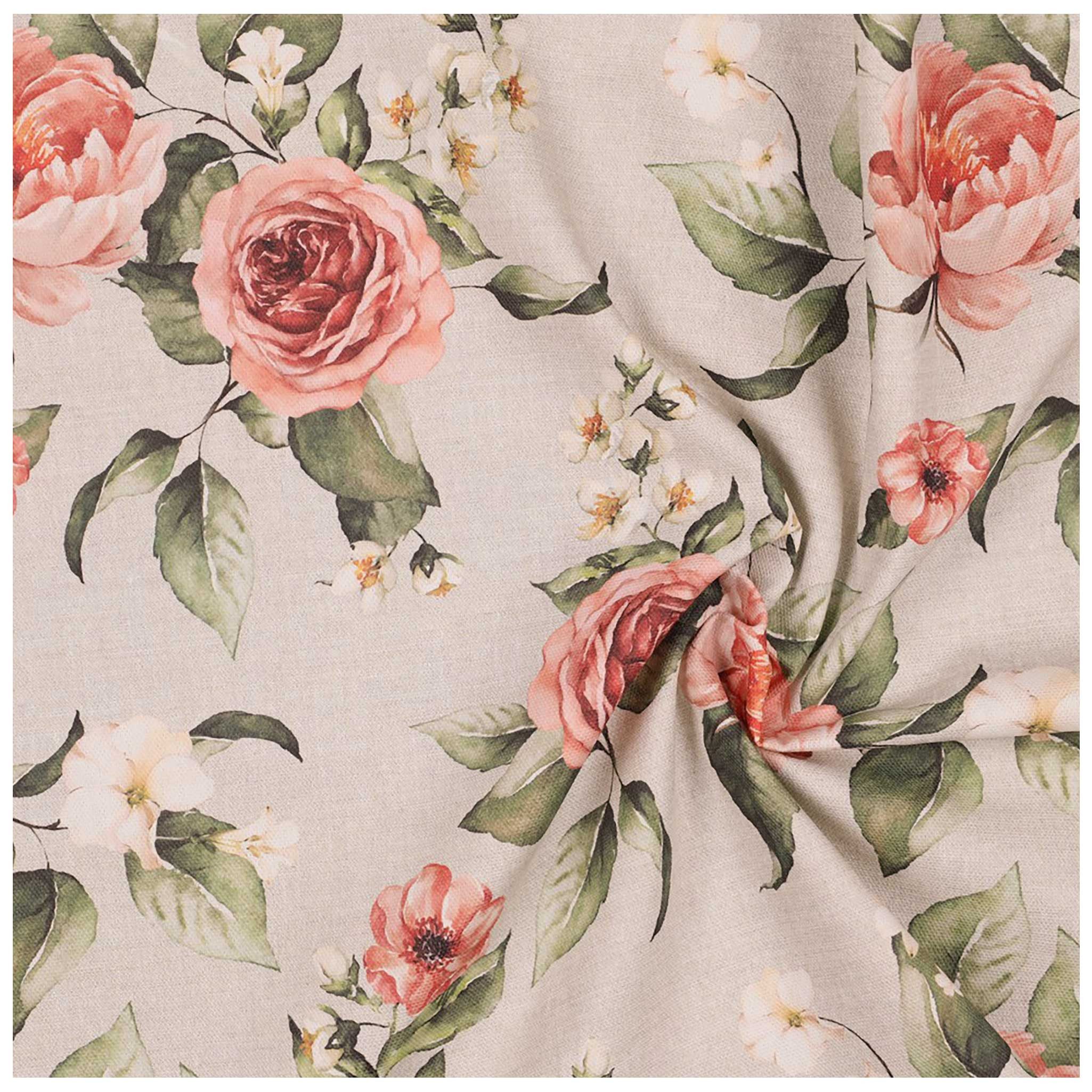 maDDma Stoff 0,5m bedruckter Canvas-Stoff Baumwollstoff Meterware, Motivwahl, Blumen natur