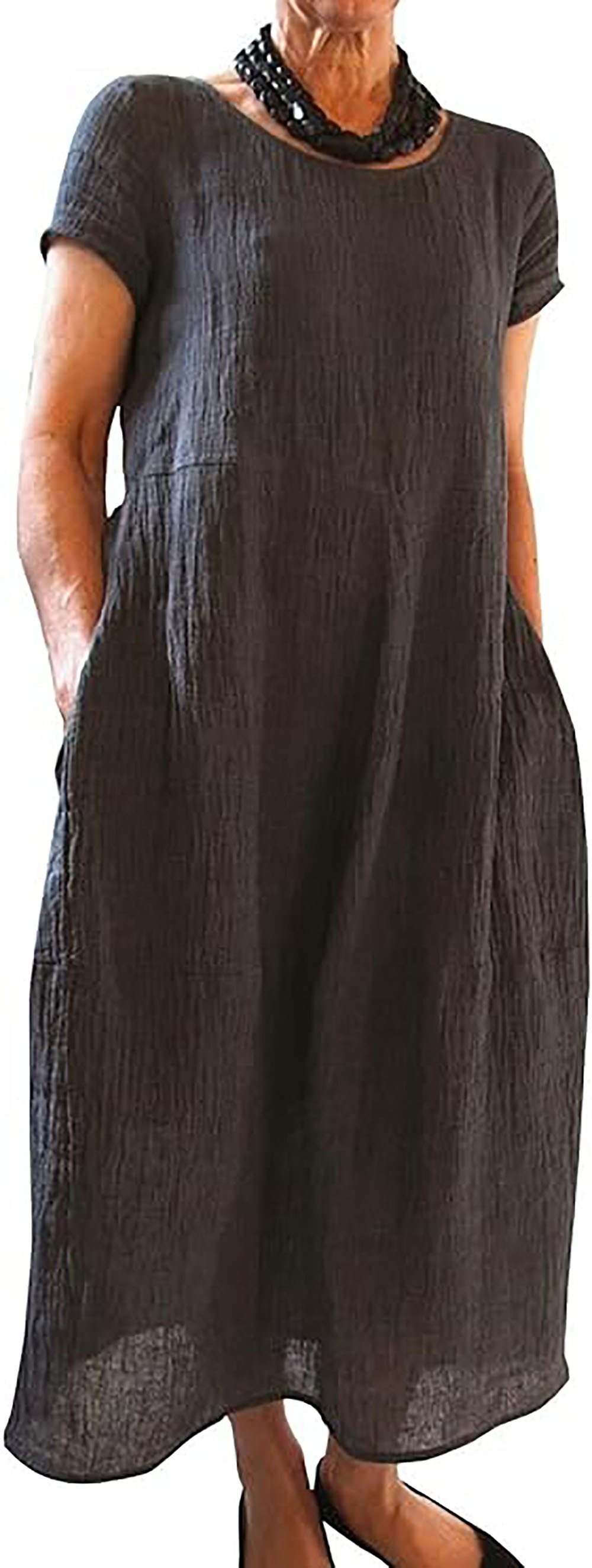 BlauWave Petticoat-Kleid Rundhalsausschnitt Kurzarm Freizeitkleid Strandkleider (1-tlg., Sommerkleid Damen Leinenkleider Sommer) Geeignet für tägliche Reisen