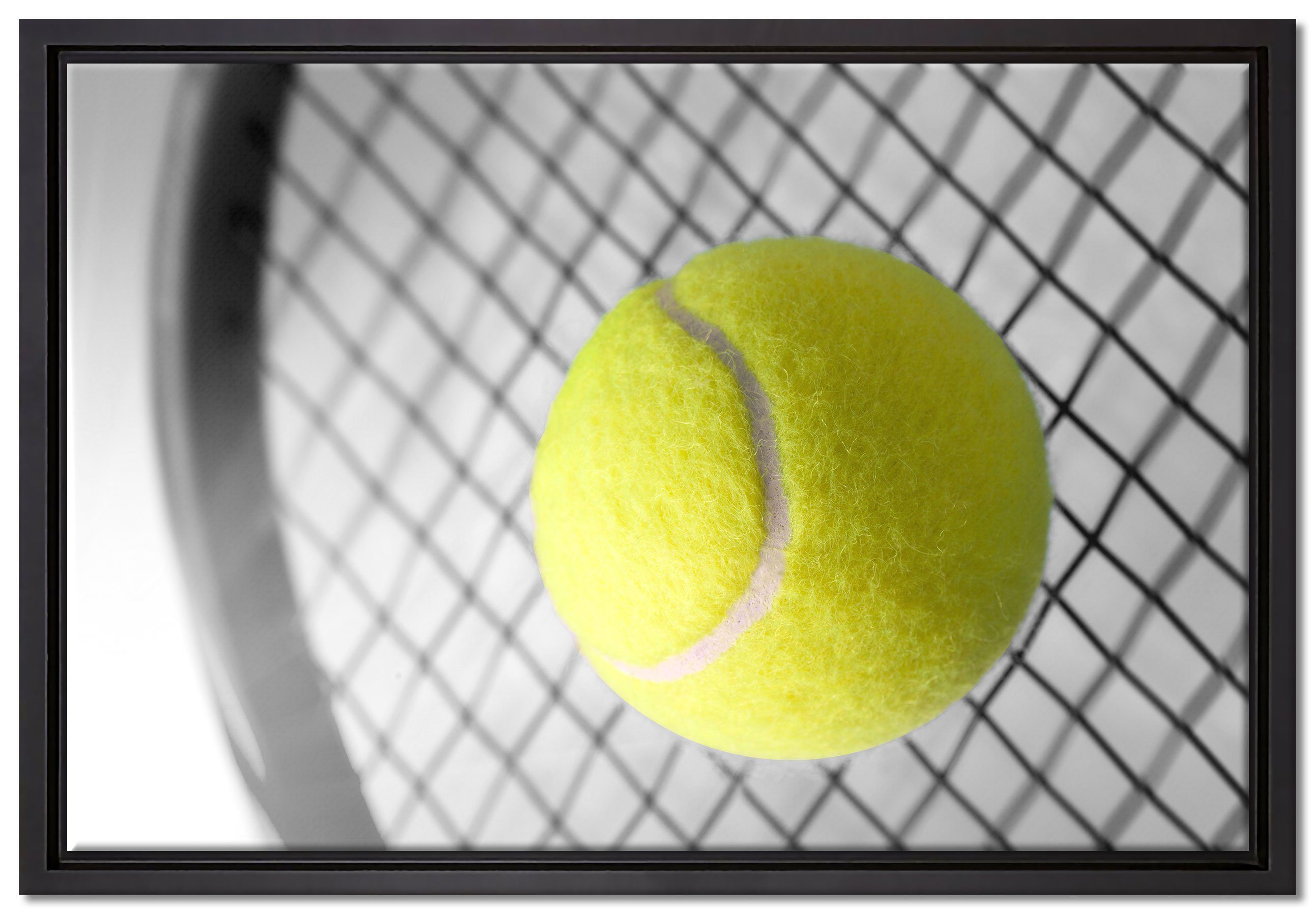 Tennisball, bespannt, St), einem Wanddekoration (1 inkl. Leinwandbild in fertig Tennisschläger Schattenfugen-Bilderrahmen Pixxprint Leinwandbild gefasst, Zackenaufhänger