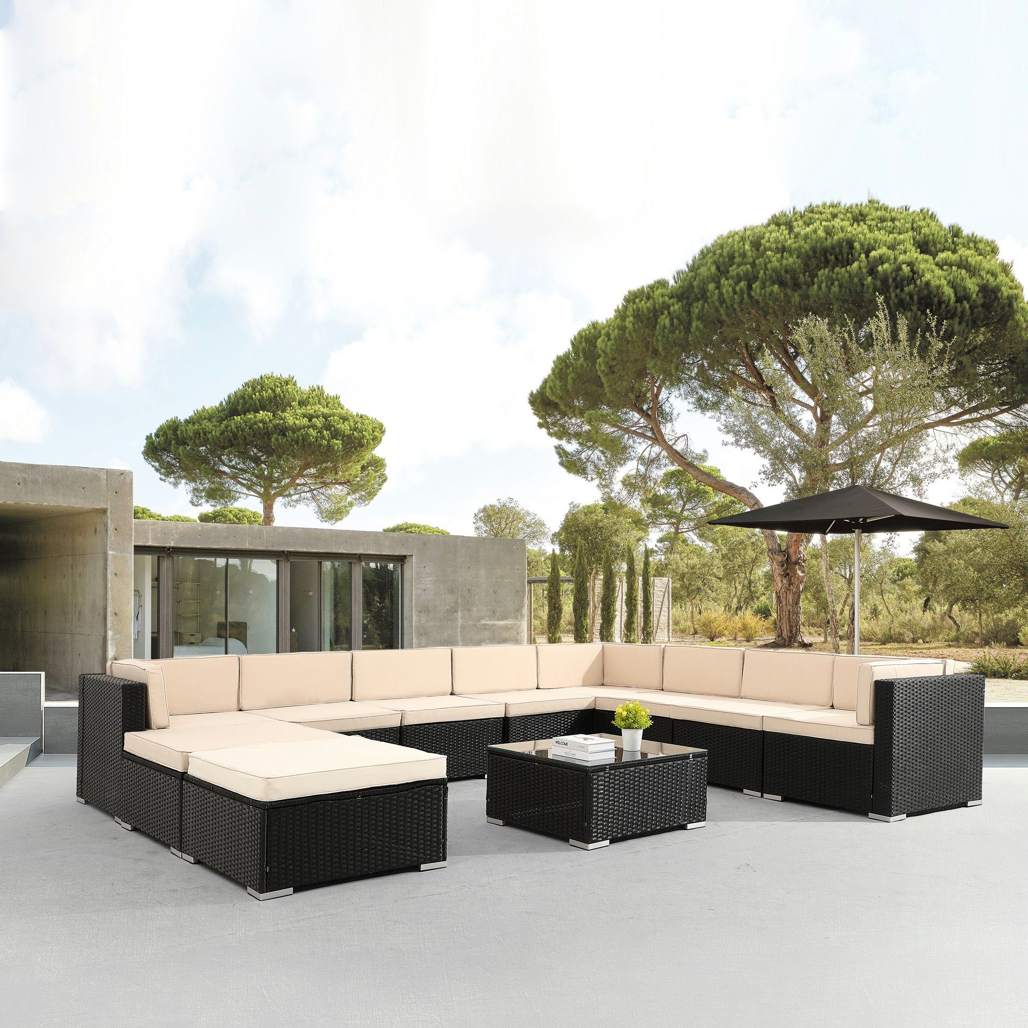 Arebos Loungesofa Polyrattan Cannes, Inkl. Sitzkissen, günstig online kaufen