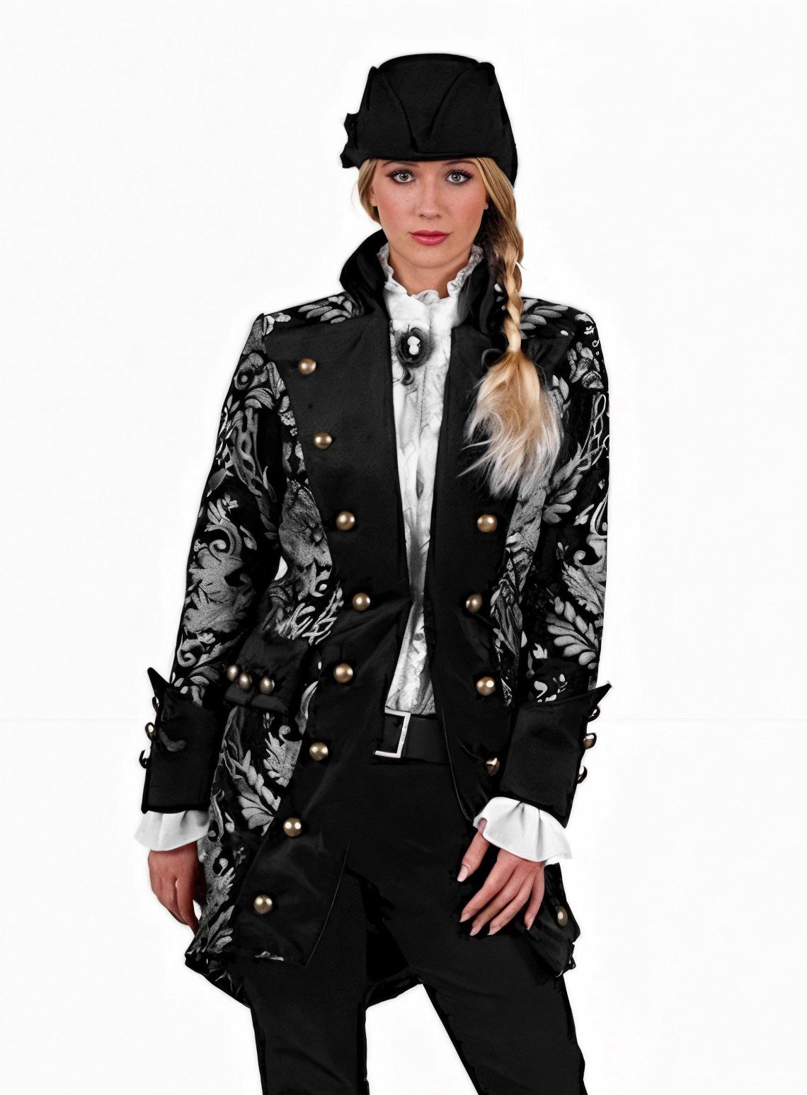 thetru Piraten-Kostüm Gehrock Lady silberfarben, Hochwertiger Mantel für barocke Damen