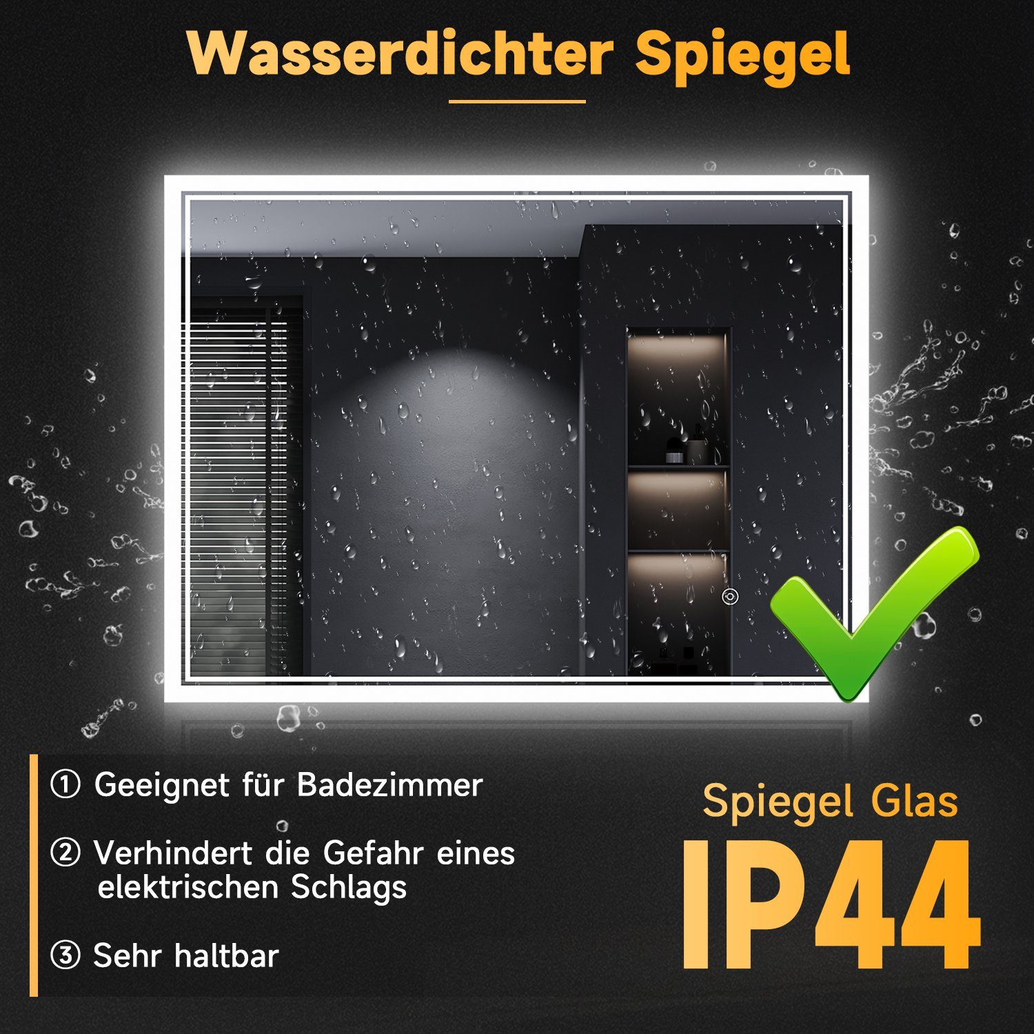 SONNI mit Beleuchtung,LED Lichtspiegel,Wandspiegel,Touch, Badspiegel Licht intelligente Memory-Funktion,Beschlagfrei,kaltweißes mit Badspiegel