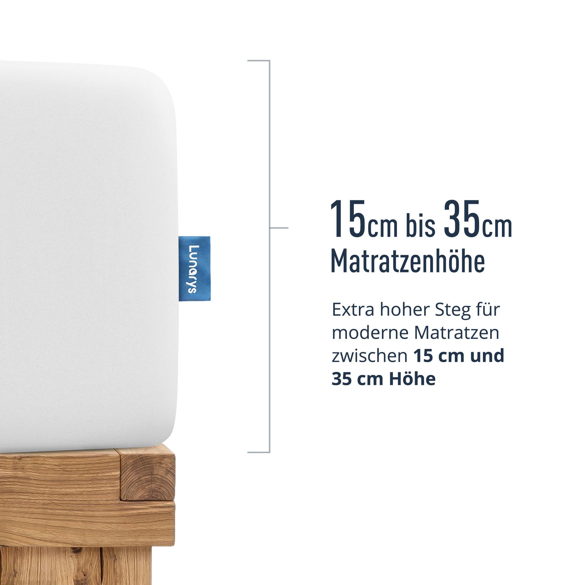 Lunarys Spannbettlaken SleepRoyal, Jersey-Elasthan, Gummizug: rundum, (1 Stück), 90x200 cm, 250 g/m², extrem hochwertig, für hohe Matratzen – Bild 3 von 5