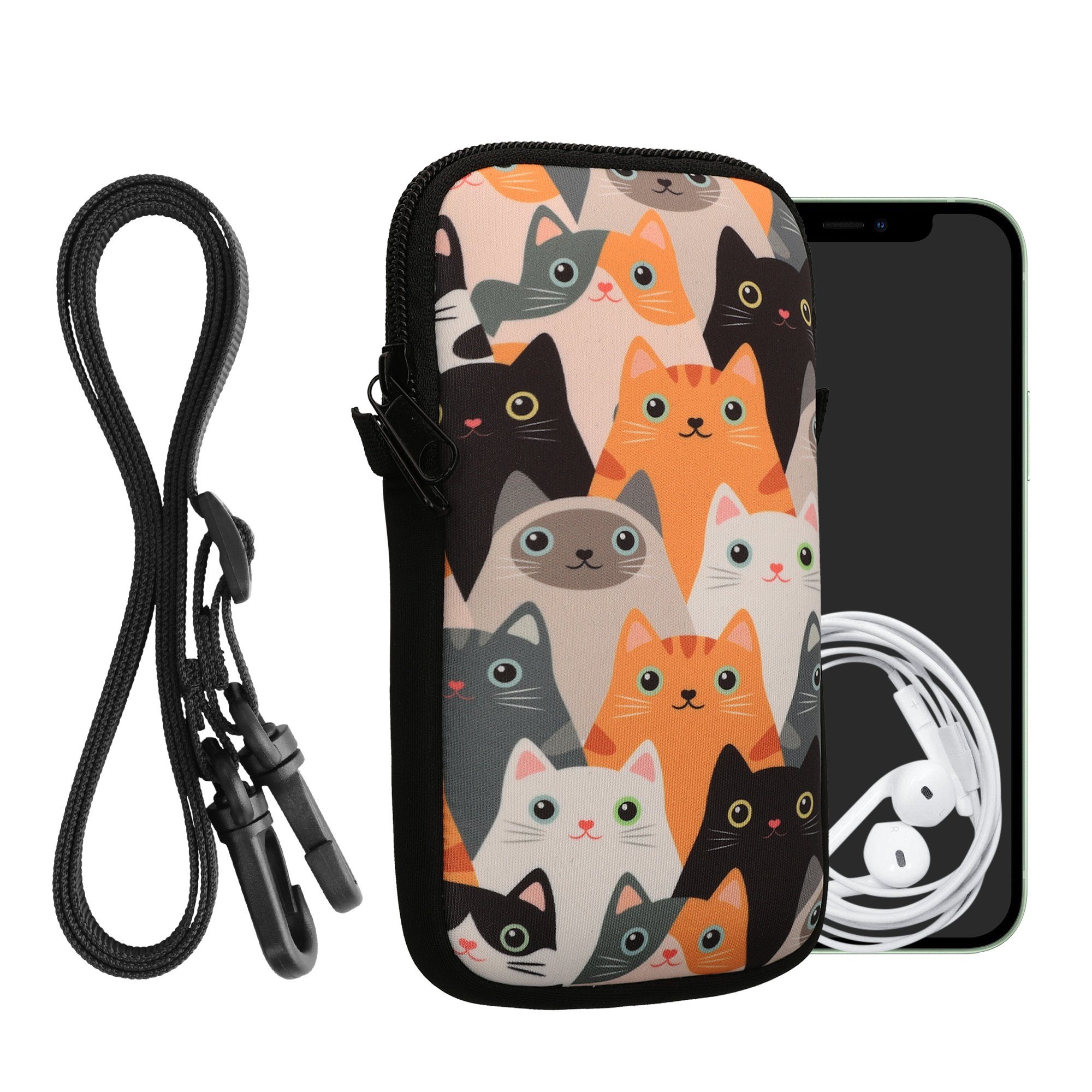 kwmobile Handytasche Handytasche für Smartphones L - 6,5" (1-tlg), Neopren Handy Hülle mit Kordel - Tasche mit Handykette 16,5 x 8,9 cm