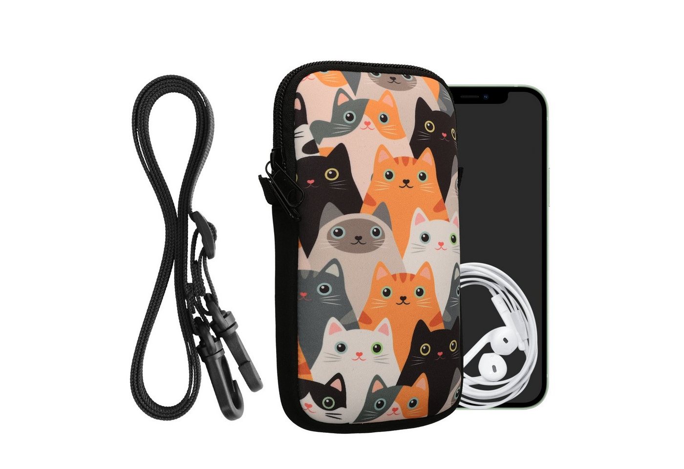 kwmobile Handytasche Handytasche für Smartphones L - 6,5" (1-tlg), Neopren Handy Hülle mit Kordel - Tasche mit Handykette 16,5 x 8,9 cm