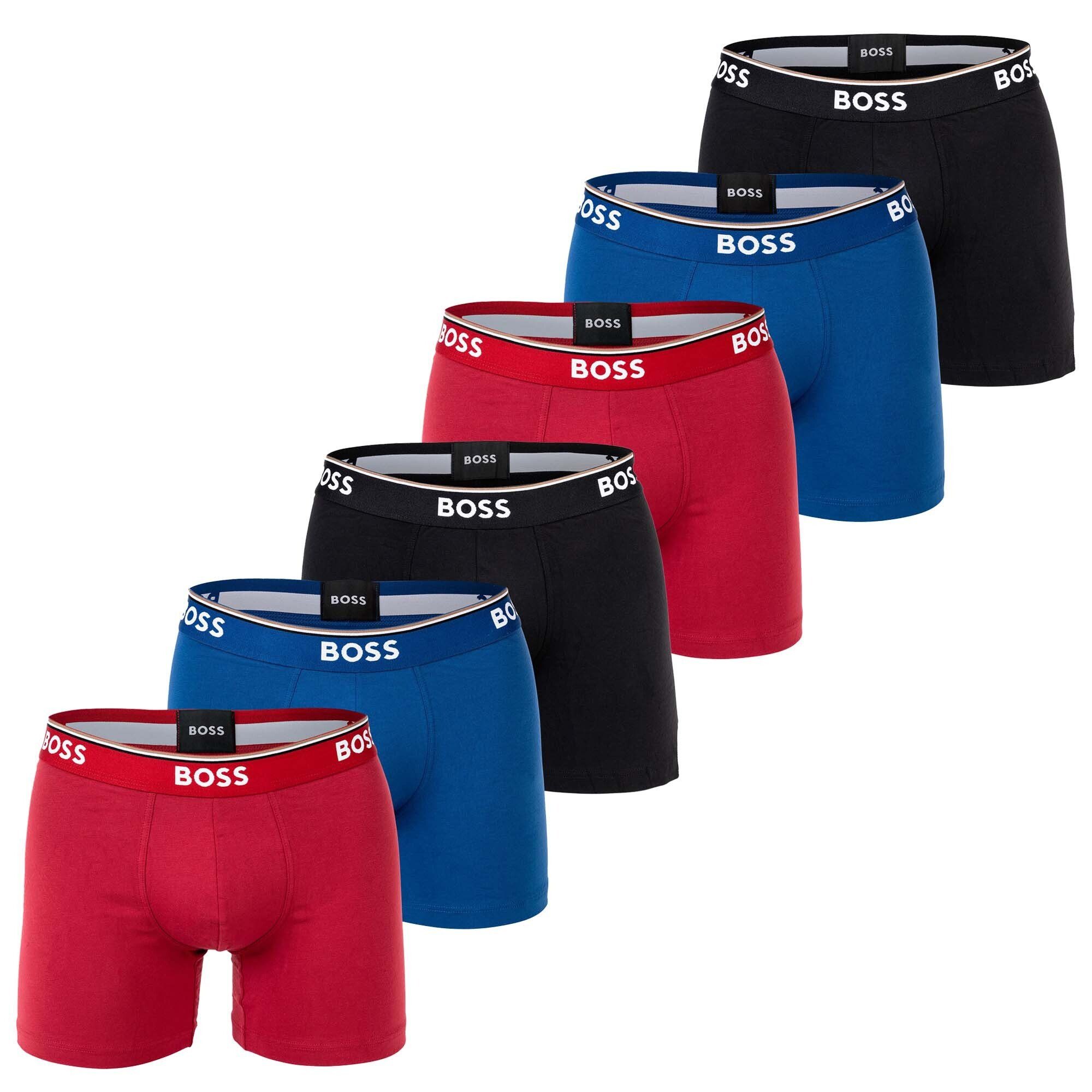 BOSS Boxer Herren Boxershorts, 6er Briefs - Rot/Blau/Schwarz 6P Pack Boxer