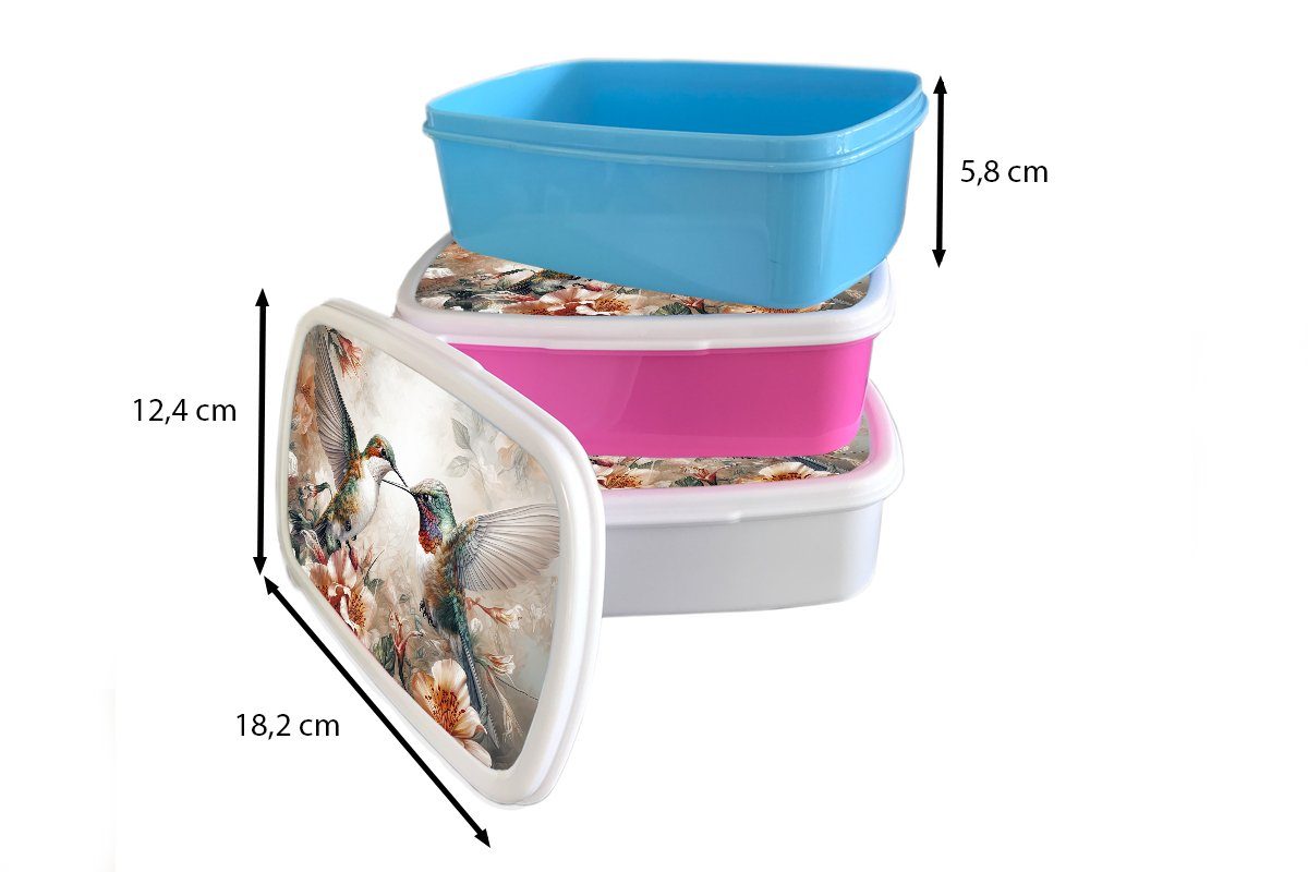 MuchoWow Lunchbox Kolibri - Vögel Snackbox, - Kunststoff, Kunststoff Erwachsene, Brotbox rosa Brotdose Natur, (2-tlg), - Kinder, für Mädchen, Blumen