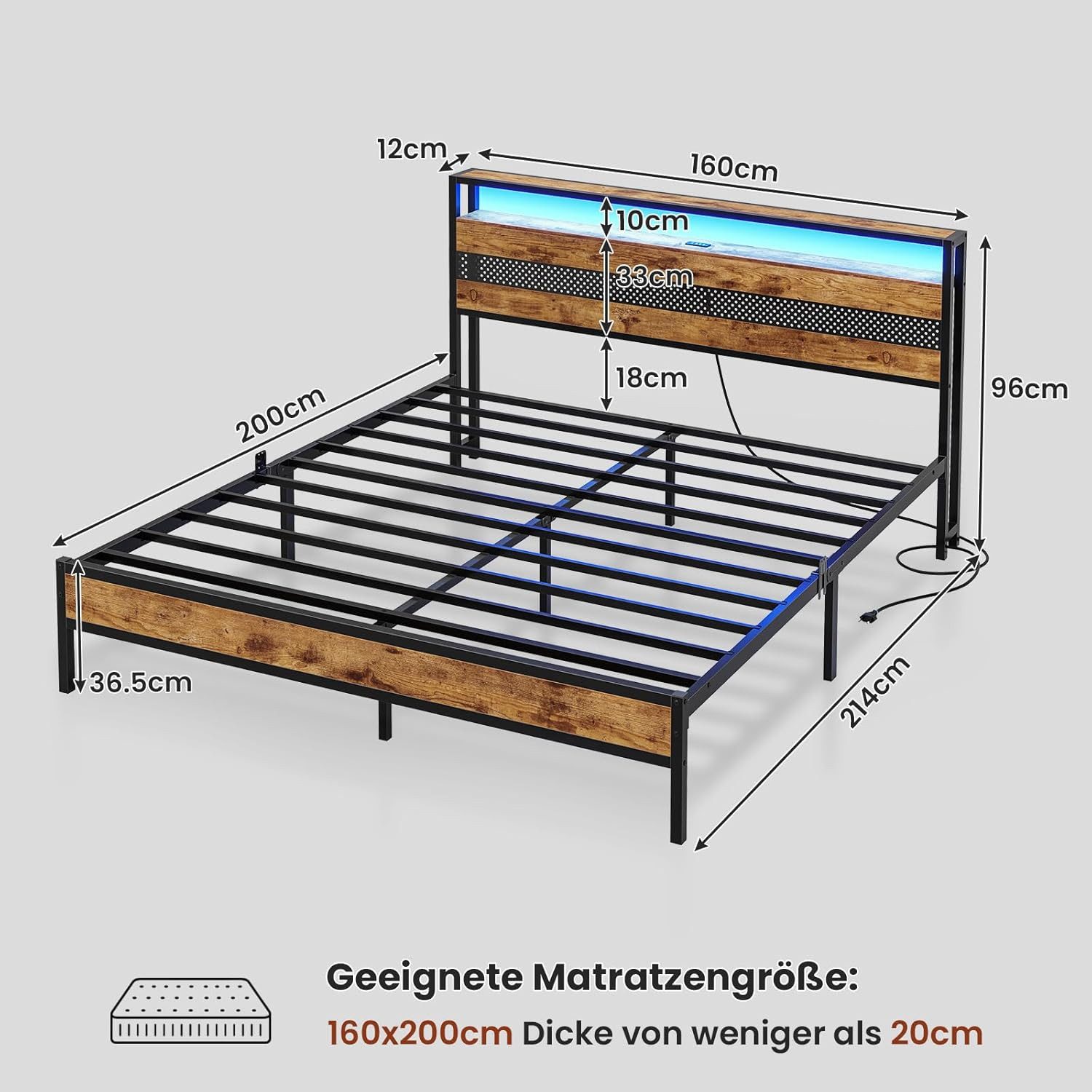 MSMASK Metallbett Bettgestell mit Steckdose und USB-Ladefunktion (Ohne Matr günstig online kaufen
