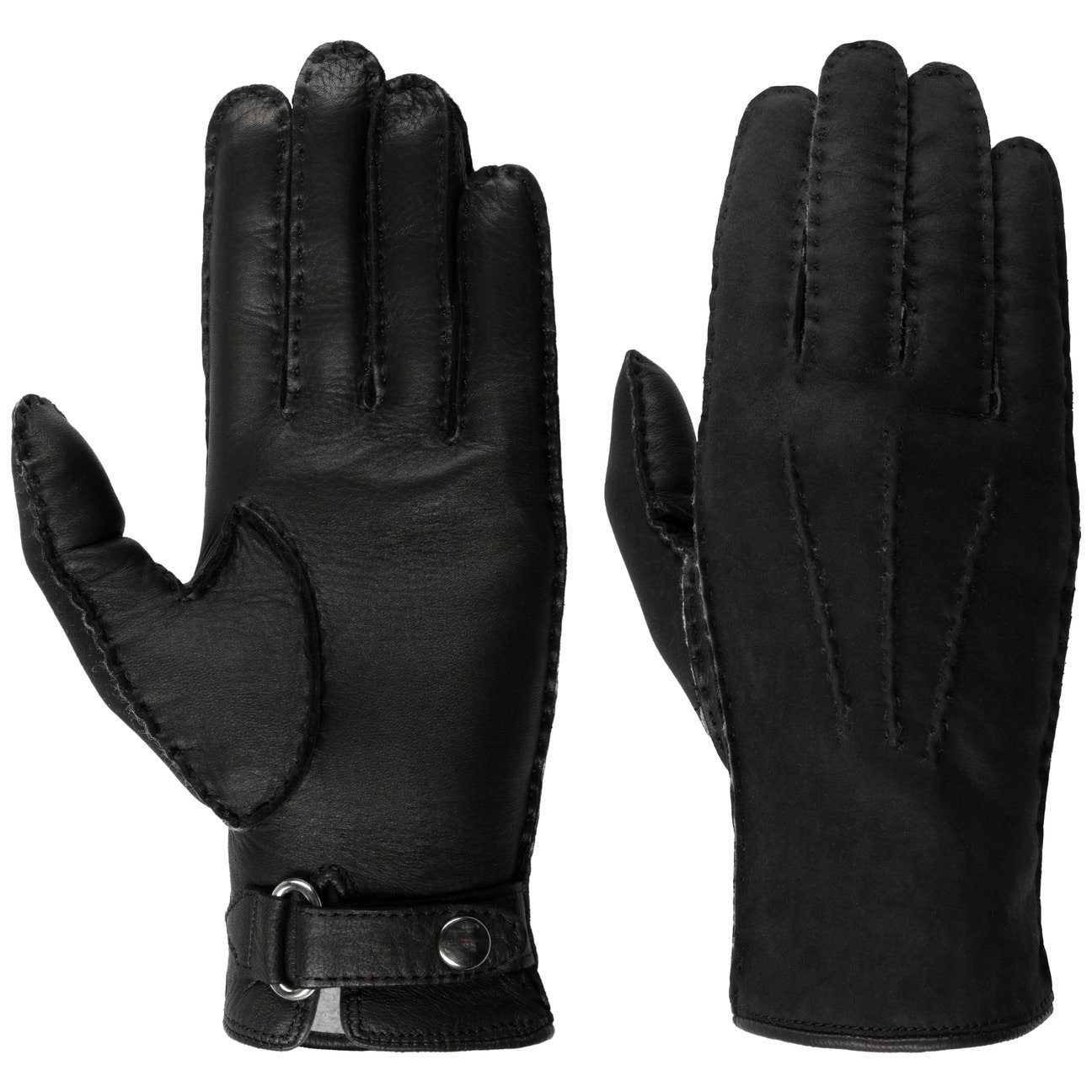 mit in Made Caridei schwarz Handschuhe Lederhandschuhe Futter, Italy