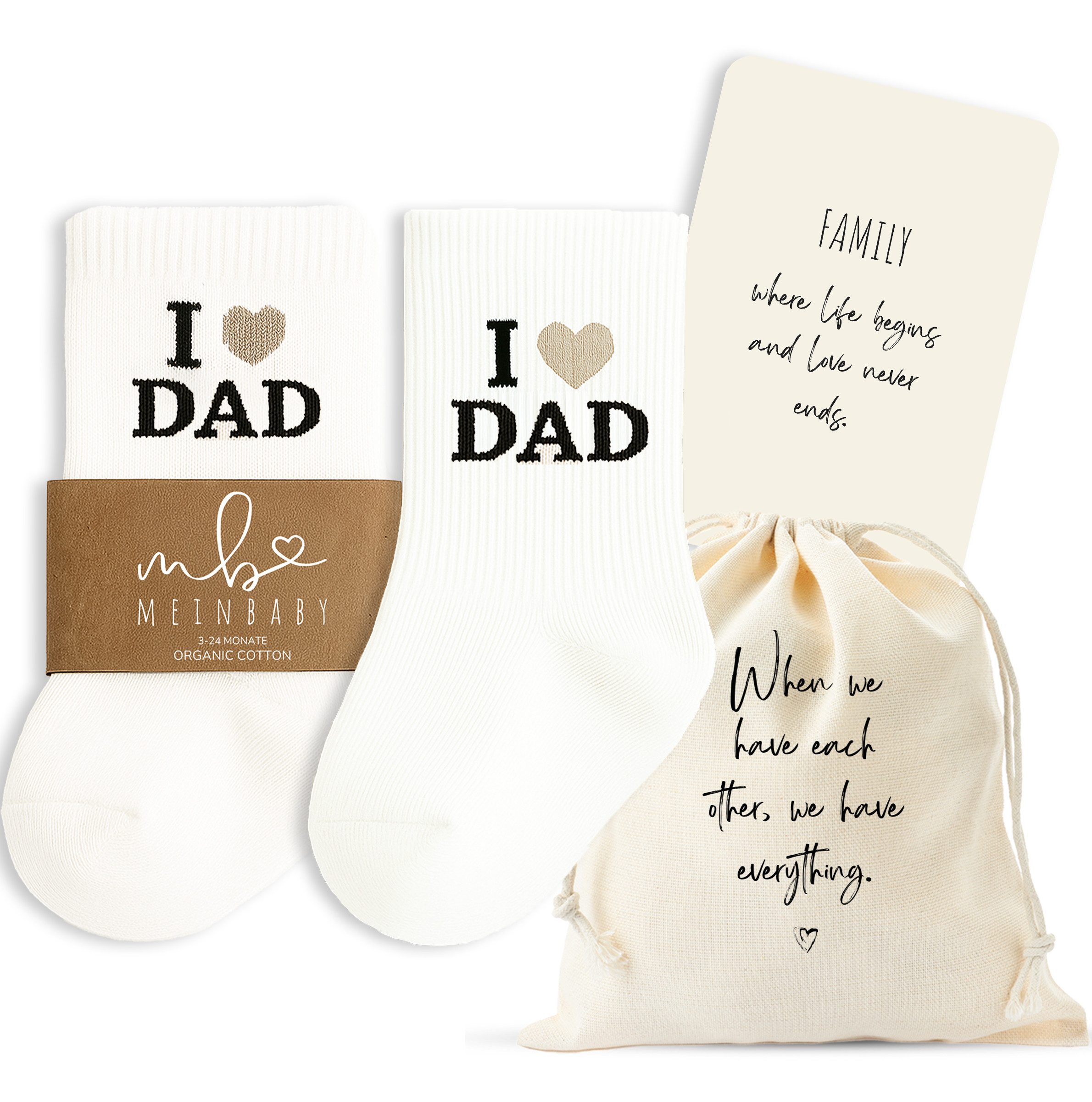 Freizeitsocken Geschenkset zur Geburt, Baby, Babyparty, i love mom, dad