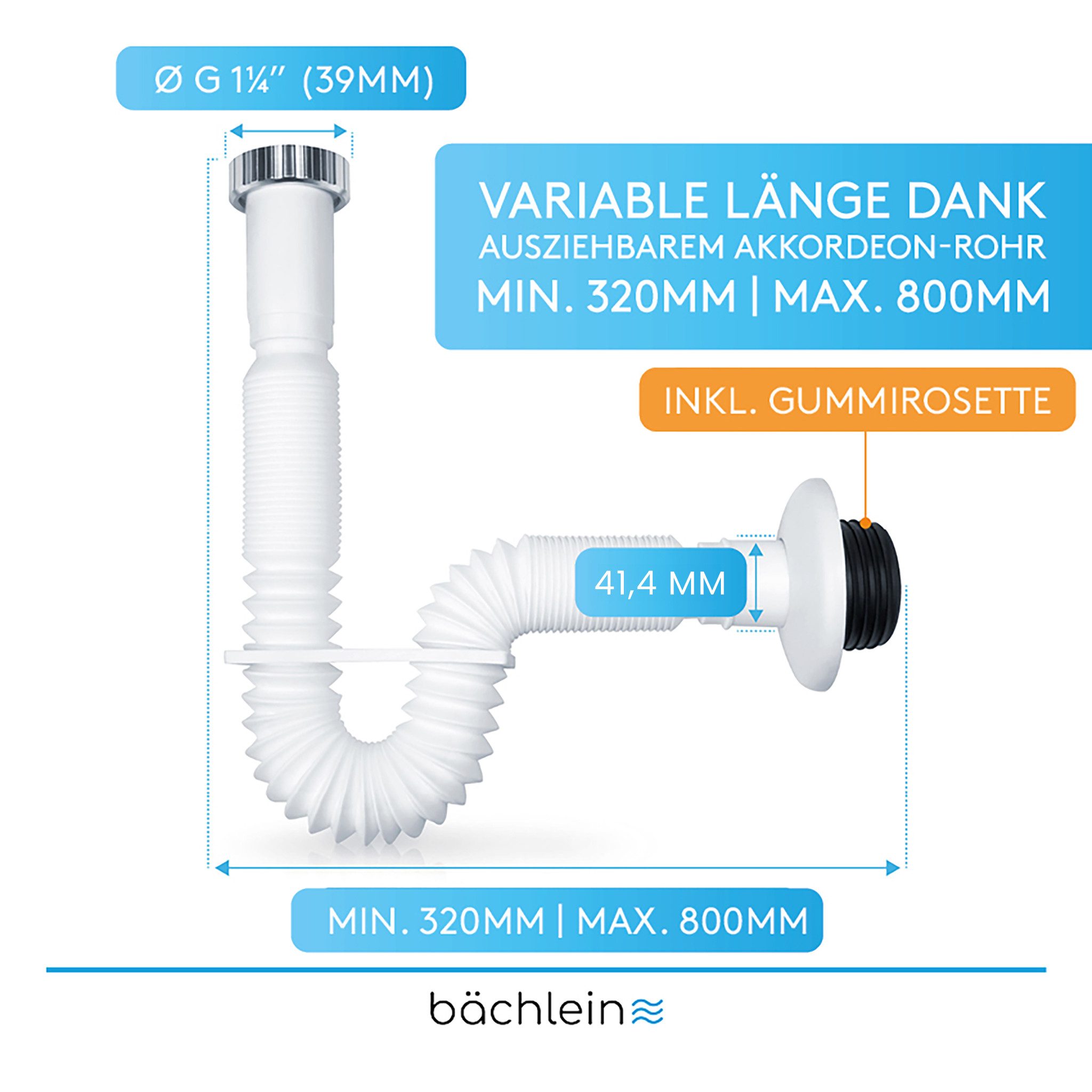 Bächlein Siphon Flexibler Ablaufschlauch Badezimmer, ausziehbar von 320-800 günstig online kaufen