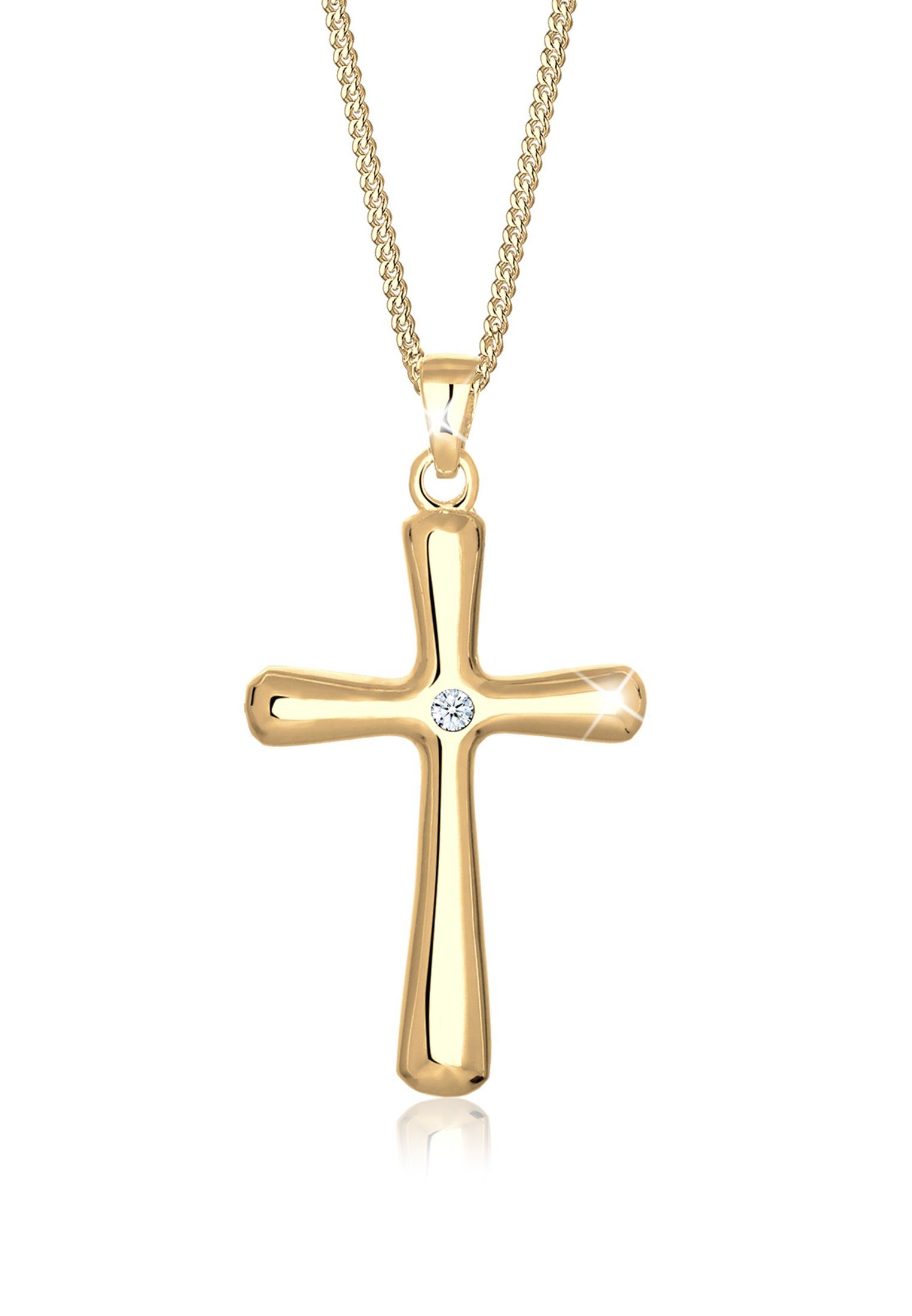 Elli DIAMONDS Kommunion Kreuz Kette 925 Silber, Diamant mit Gold Konfirmation Kreuz Anhänger