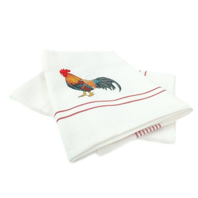 Lasa Home Geschirrtuch Embroideries, (Set, 2-tlg), 2er Pack Geschirrtücher ca.50x70cm Baumwolle Stickerei Waffelpique
