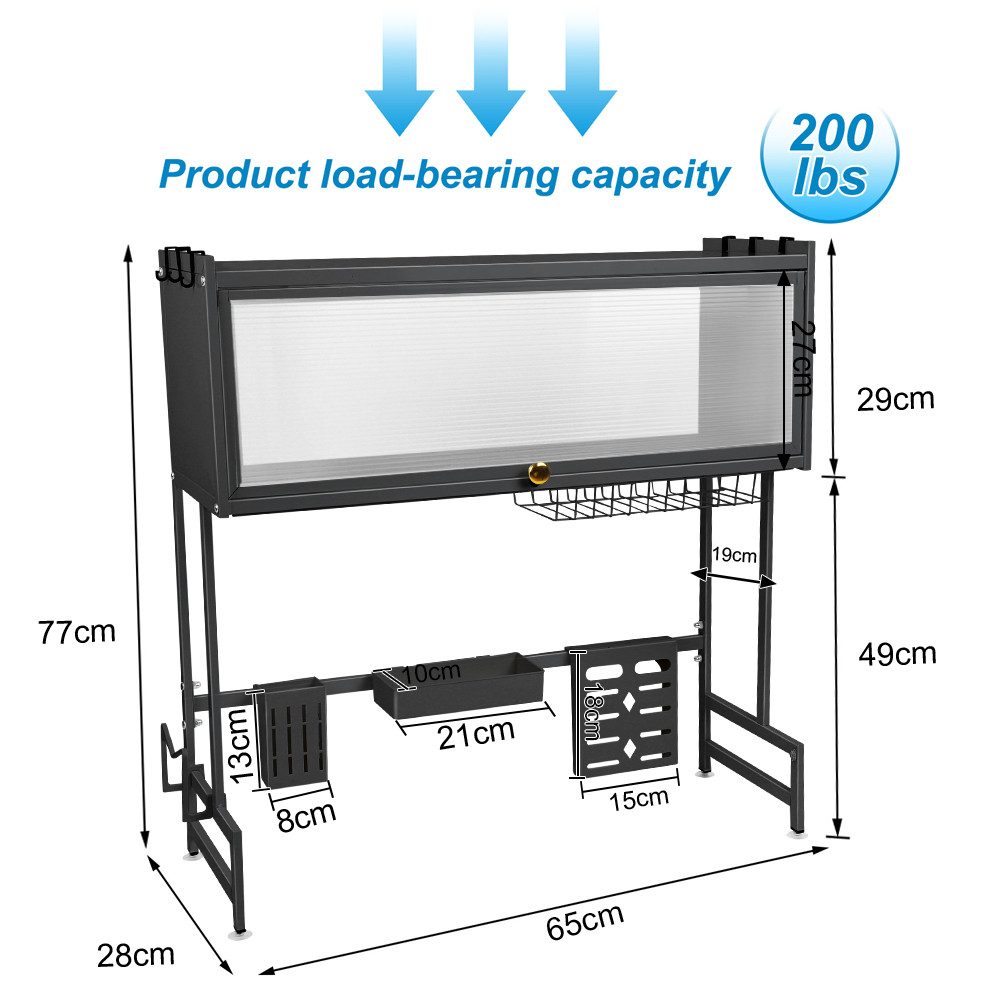 JEOBEST Geschirrständer Abtropfständer über der Spüle mit Abdeckung, Dish Rack, mit Messerhalterung, Utensilien-Halter, Schneidebrettständer, Stahl
