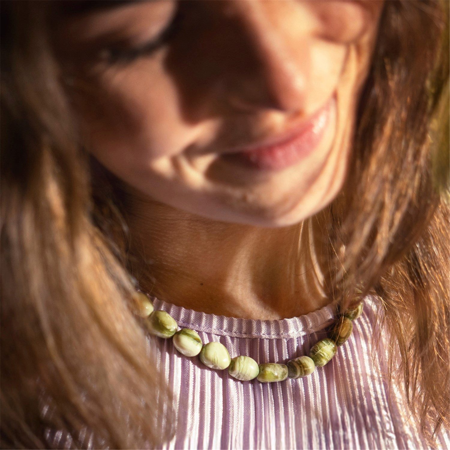Trollbeads Collier Essenz Halskette aus Grün Gelbem Calcit, TSTNE-00021