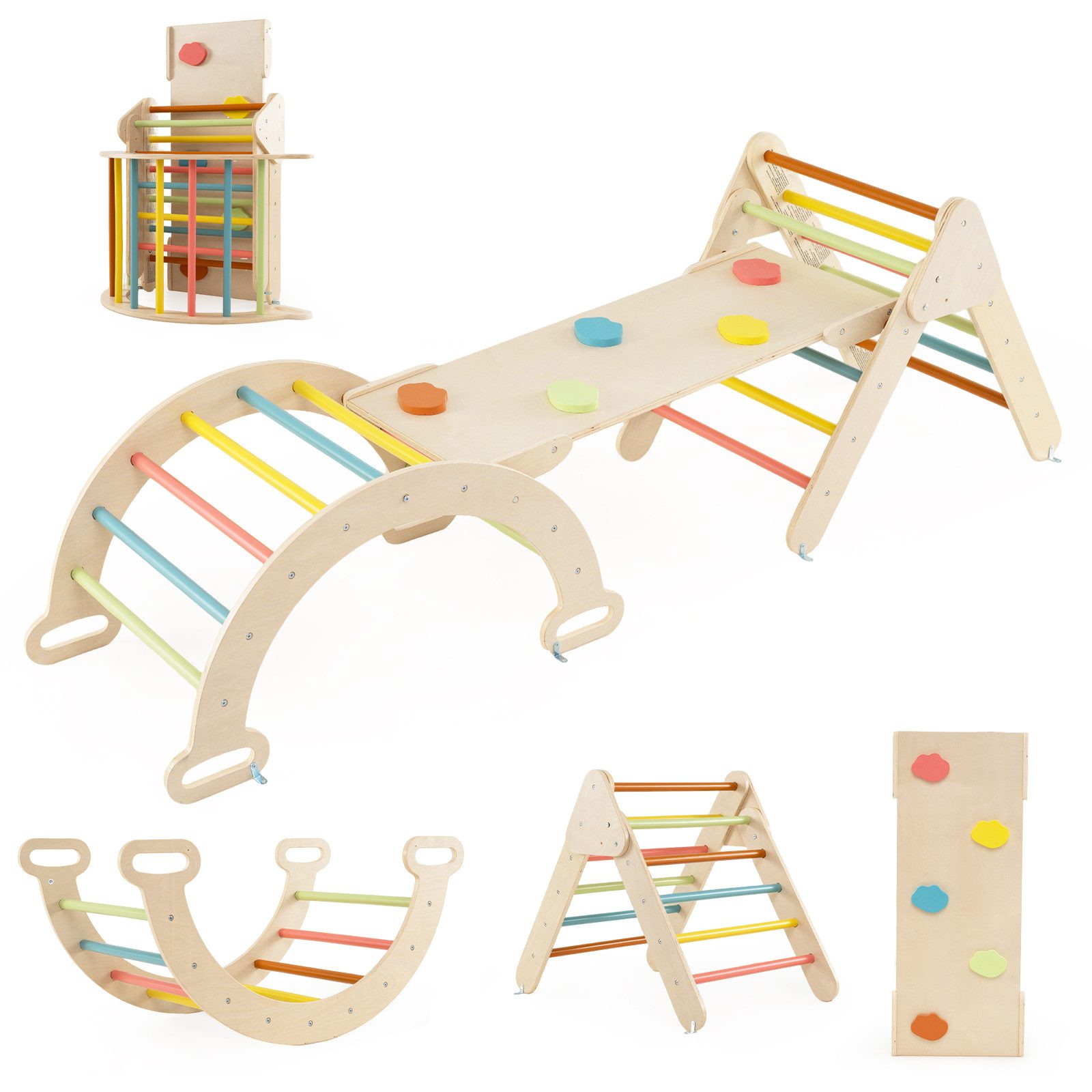 COSTWAY Klettergerüst, 4 in 1 Kletterbogen mit Rampe, Tragfähigkeit von 50kg