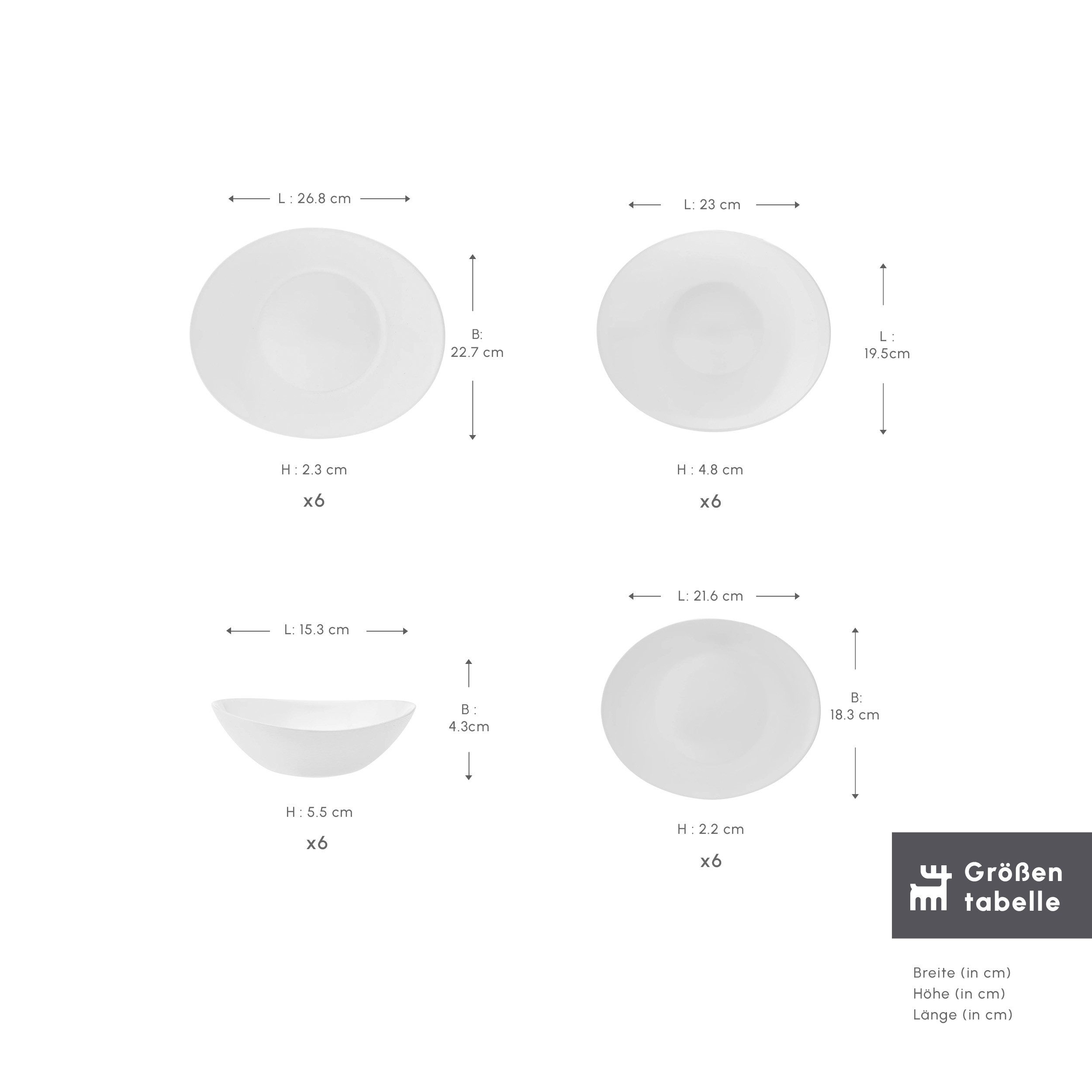 Karaca Geschirr-Set Karaca White Pure 24-teiliges Glas Geschirrset für 6 Personen, Weiß, 6 Personen, Glas, Handwäsche empfohlen