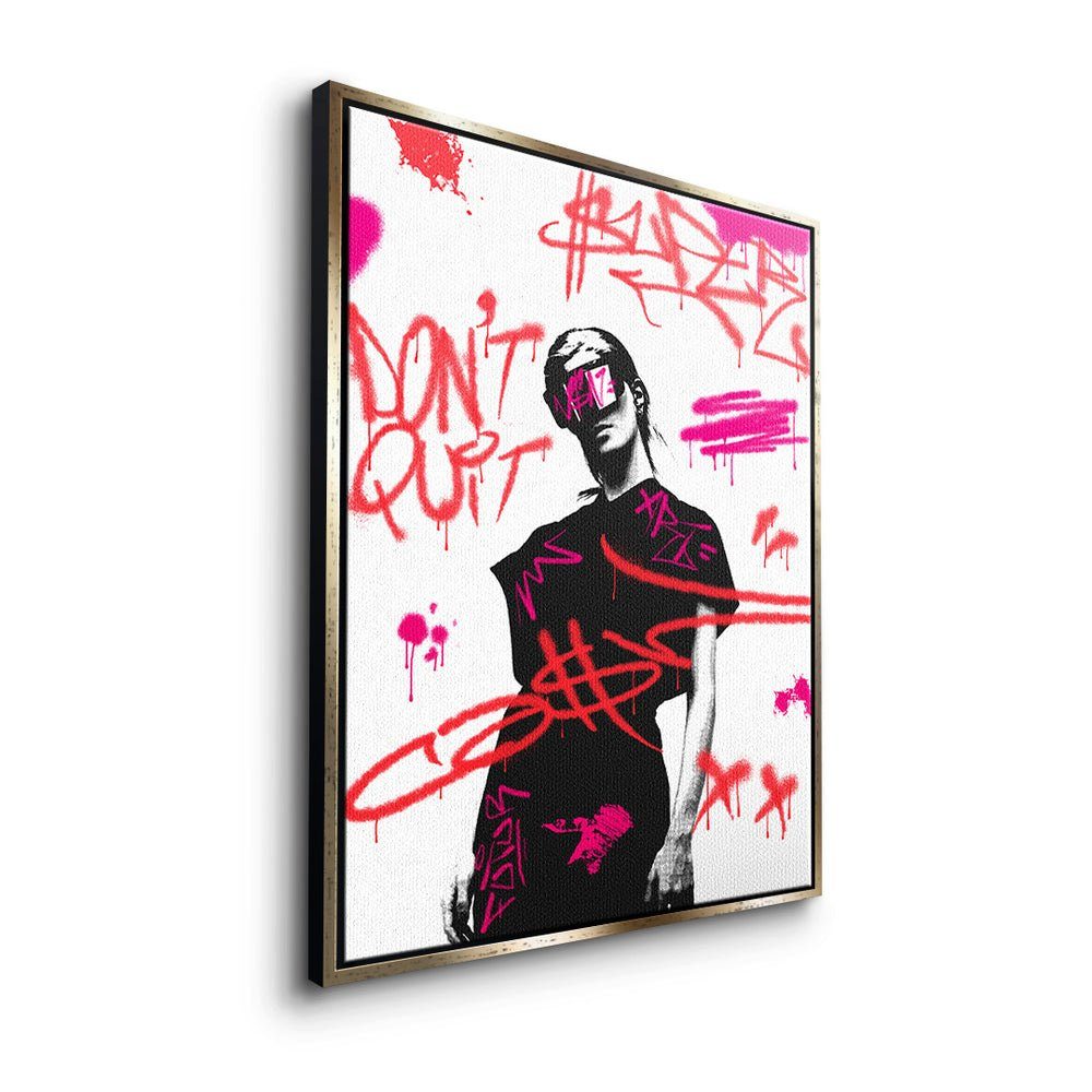 Graffiti Motivation cash weiß schwarzer vision Rahmen Geld DOTCOMCANVAS® Leinwandbild, Pop super Art m Leinwandbild
