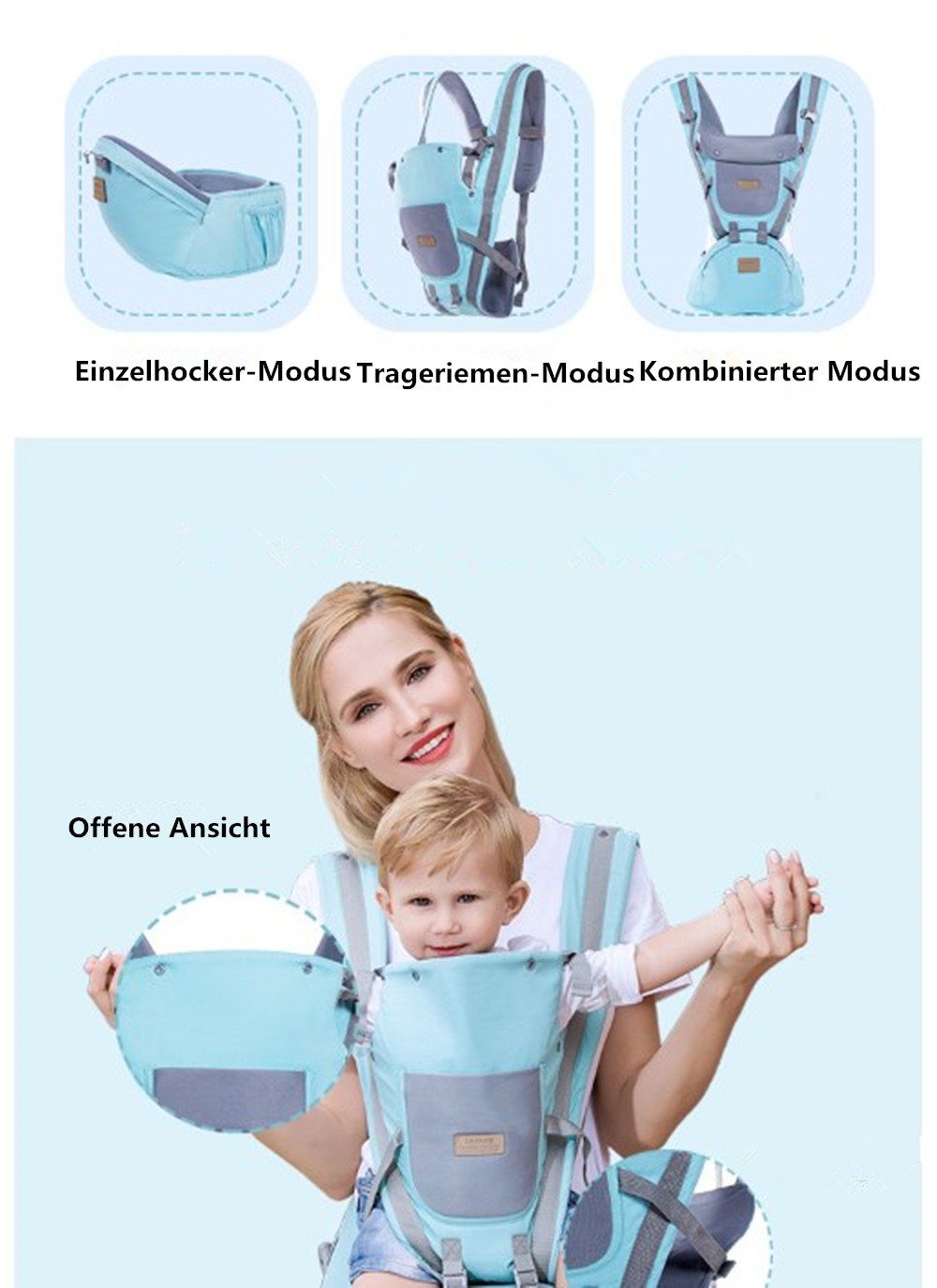 Babytrage,3-in-1 XDeer Baby Babys Tragepositionen, & Hüftsitz Trage PK 6 Bauchtrage mit Kleinkinder Baby,Ergonomische Bauchtrage