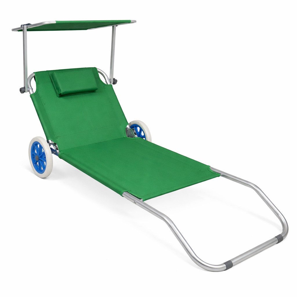 VCM Gartenliege Bindox B. 65 x T. 165 x H. 16 cm, 1, klappbar, Strandliege Rollen, leicht Liegestuhl Sonnendach, Relaxliege