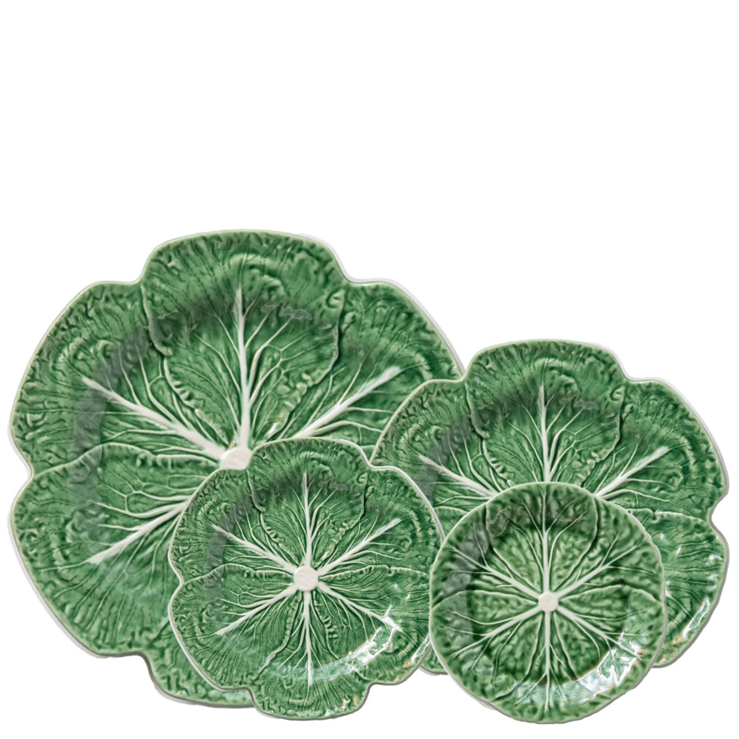 Quality Elegance Teller-Set Luxus Porzellan Tafelset 4-tlg Grün Blatt Design (4-tlg), 1 Personen, 33cm,26,8cm,21,7cm,16,5cm