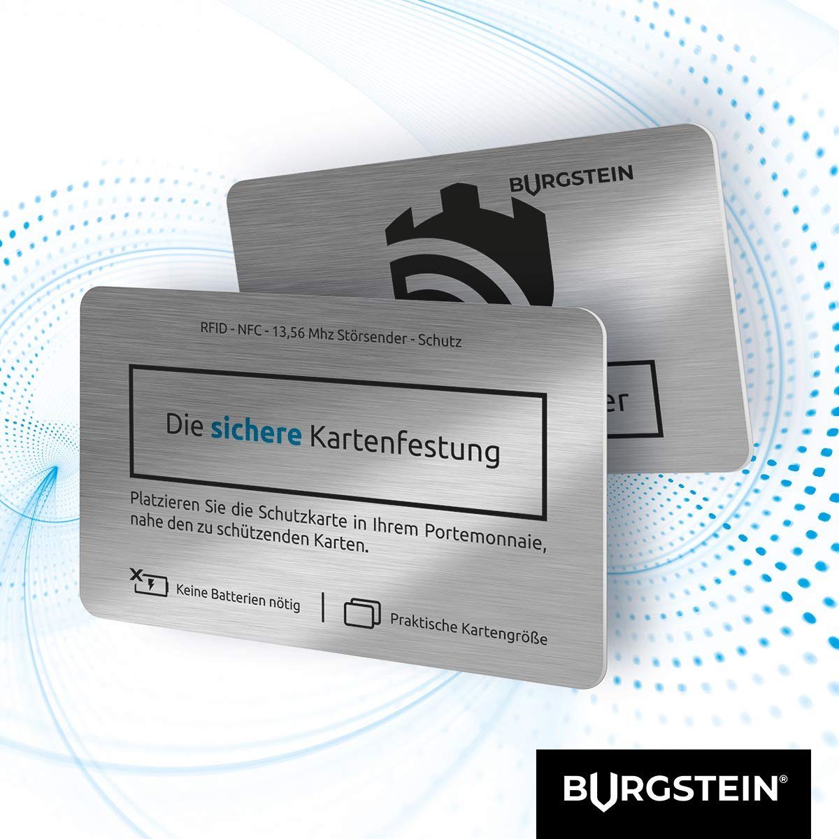 Burgstein Kartenetui RFID Blocker Karte NFC Schutz - Störsender-Tech,  Silber Visitenkarten-Format