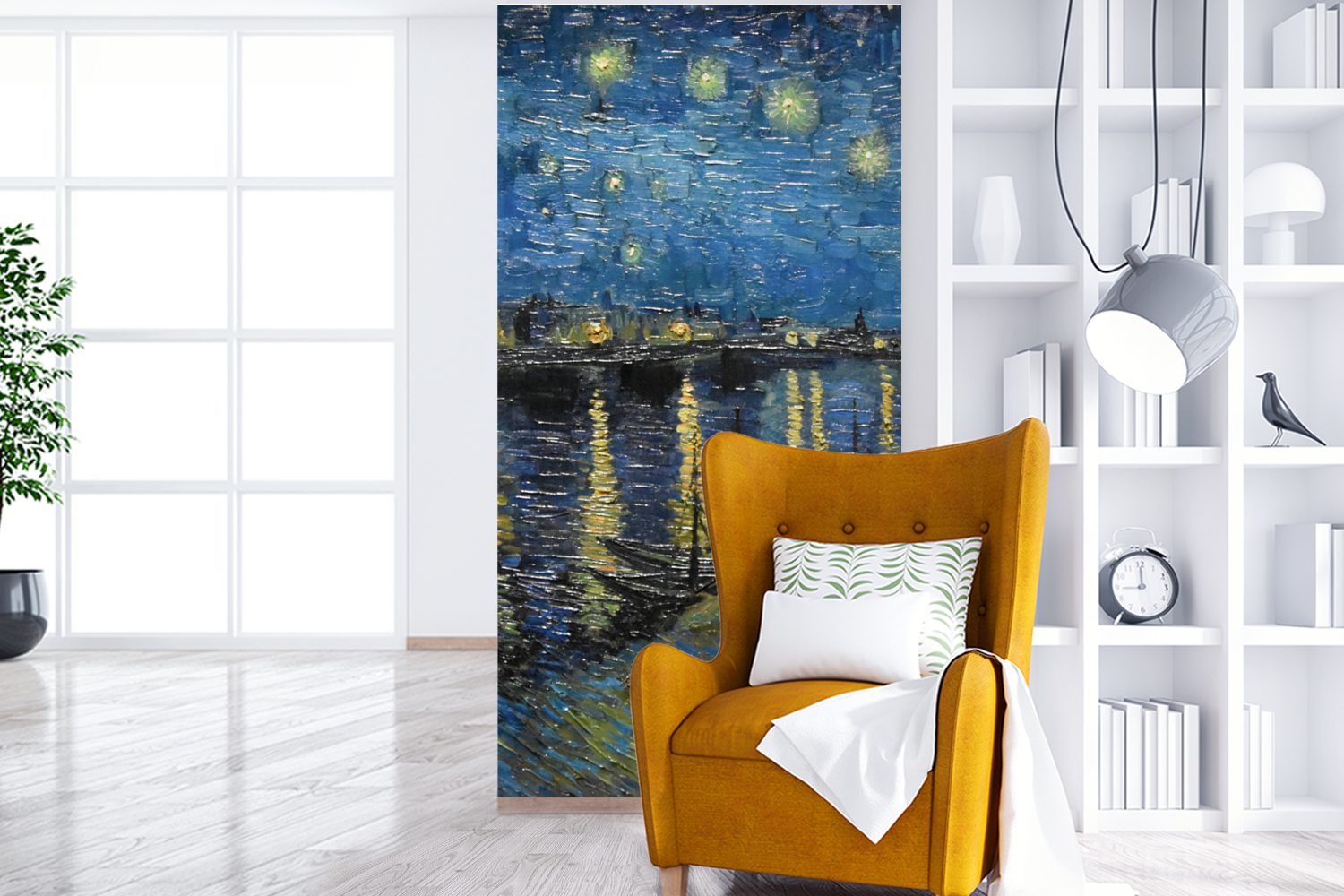 bedruckt, Rhone Gogh Sternennacht Vliestapete der Schlafzimmer über Wohnzimmer Matt, Fototapete Kunst, - für (2 Van Fototapete Küche, St), MuchoWow -