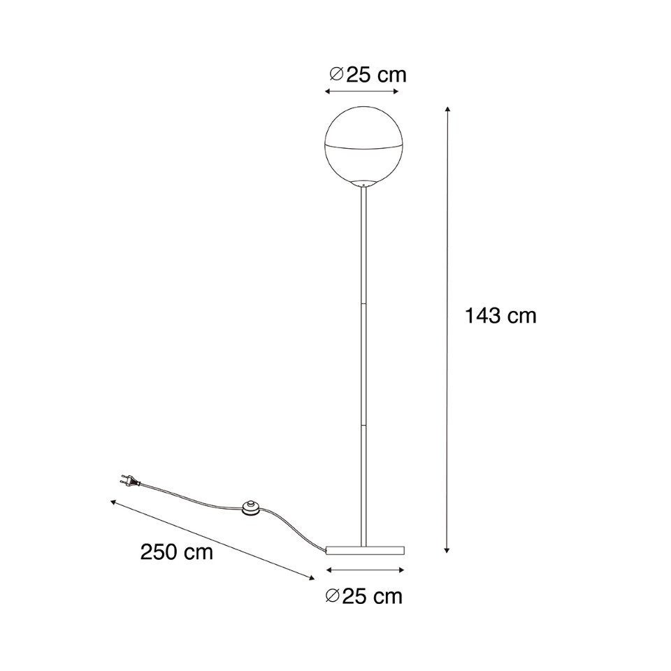 Qazqa Stehlampe Eclipse, ohne Leuchtmittel, Warmweiß, QAZQA Stehlampe, e27, Schwarz, Glas, Retro