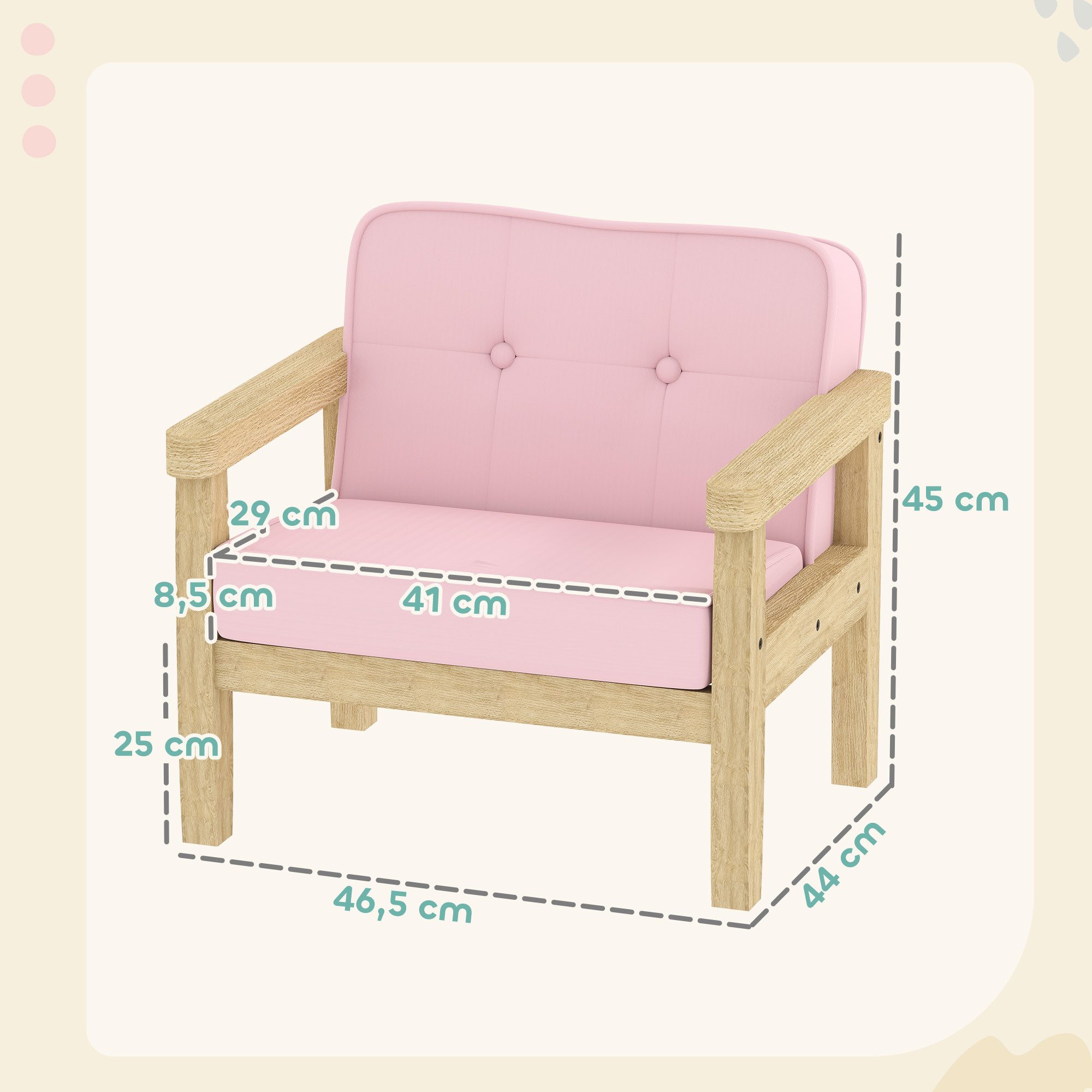 AIYAPLAY Kindersessel Kinder Sessel Kinderstuhl mit Kord-Optik massiven Holzfüßen (Kindersofa, 1-St., gepolsterter Kinderstuhl), für Kinder von 3-8 Jahren, für Kinderzimmer, Spielzimmer, Rosa