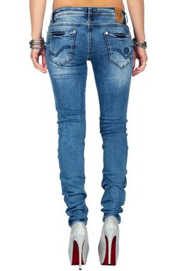 Cipo & Baxx Slim-fit-Jeans Hose BA-WD344 mit Kontrastnähten und Verzierten Gesäßtaschen