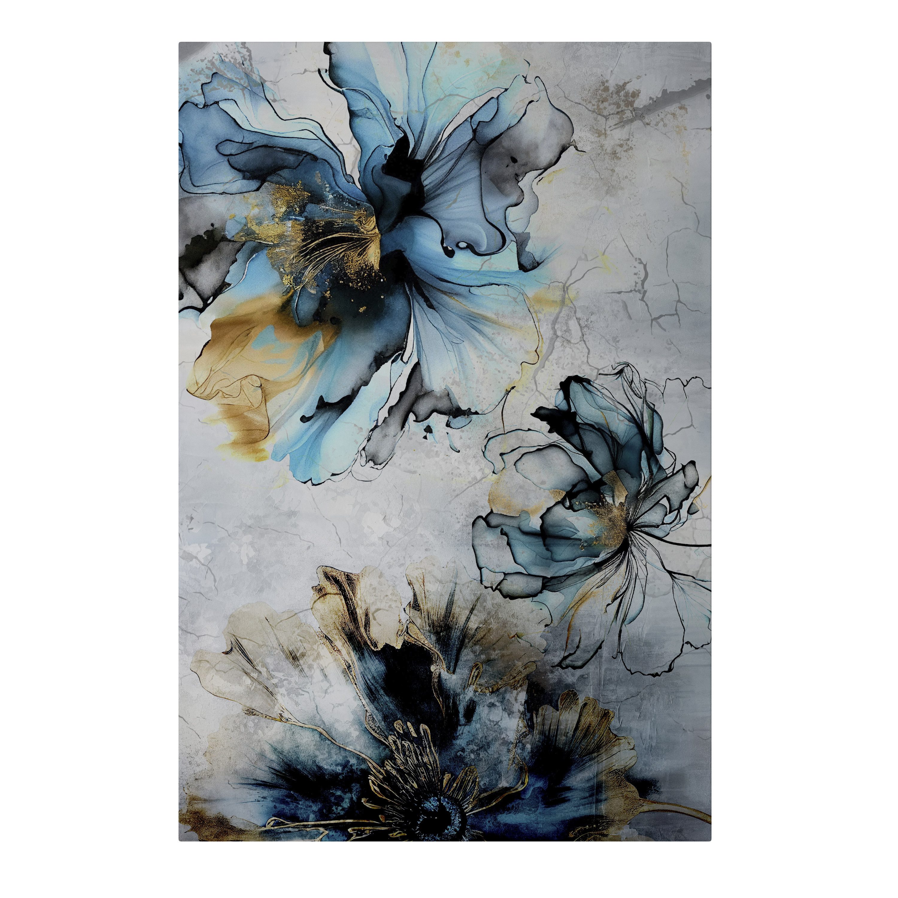 SPACEREBELS Leinwandbild COBALT BLOSSOMS, Blumen & Pflanzen (1 St), 3 cm Keilrahmen, Baumwollleinwand