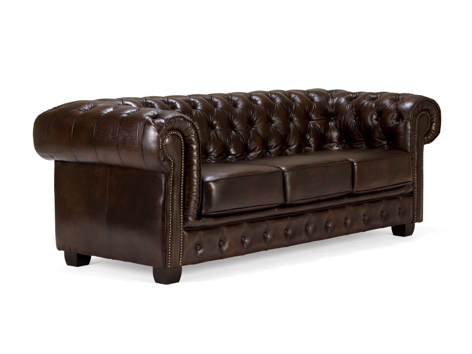 massivum Sofa Chesterfield Big 3-Sitzer Echtleder braun, 1 Teile