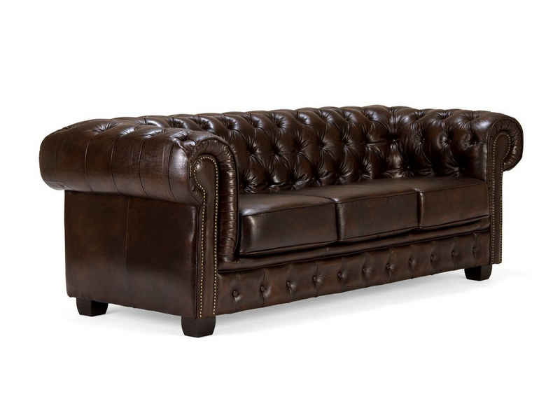 massivum Sofa Chesterfield Big 3-Sitzer Echtleder braun