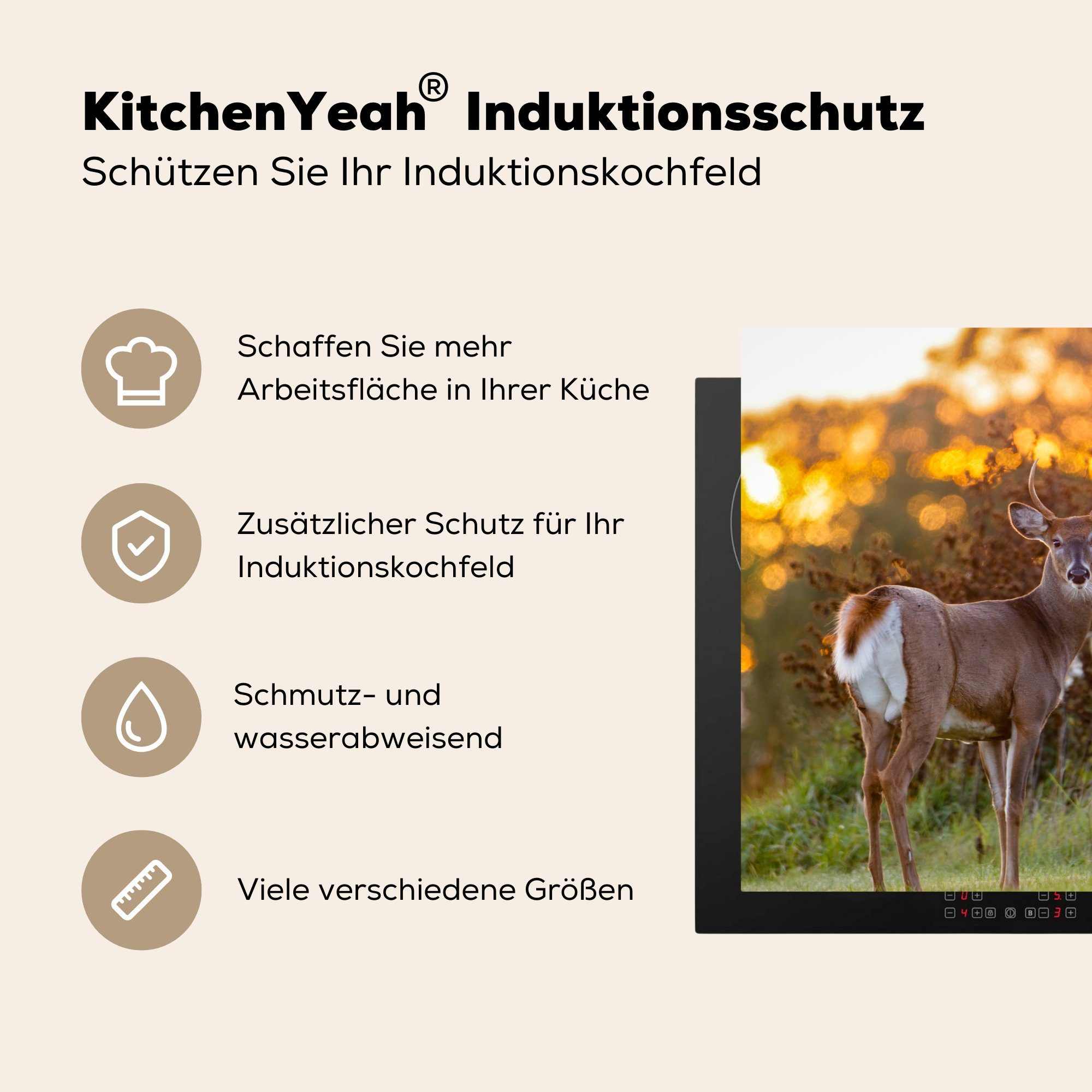 MuchoWow Herdblende-/Abdeckplatte tlg), cm, (1 81x52 Wildtiere küche, Ceranfeldabdeckung Hirsche Natur, Schutz Pflanzen - Vinyl, die Sonnenuntergang - Induktionskochfeld für - 