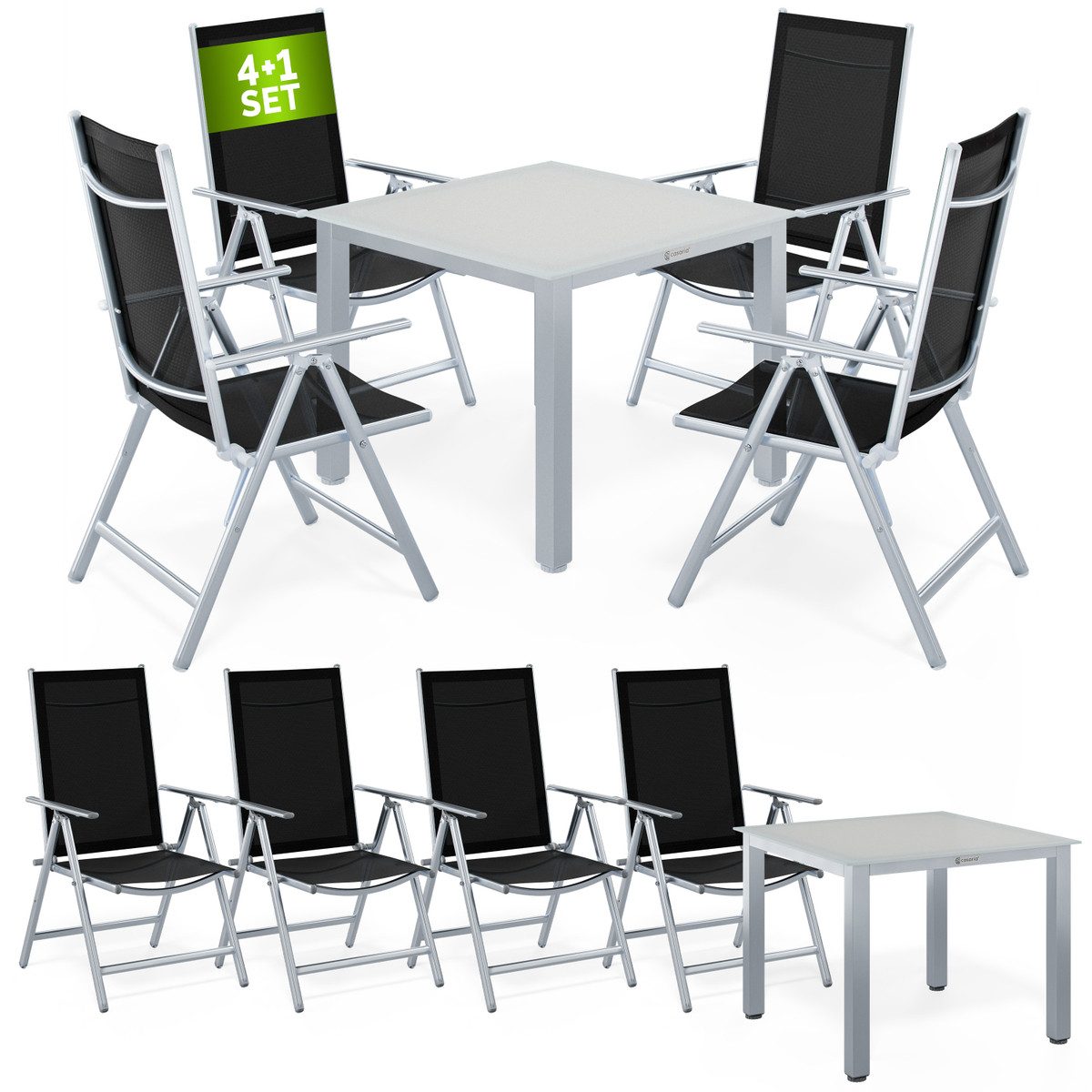 Casaria Garten-Essgruppe Bern, (5-tlg), Aluminium 5mm Sicherheitsglas Stühle Klappbar Verstellbar Wetterfest