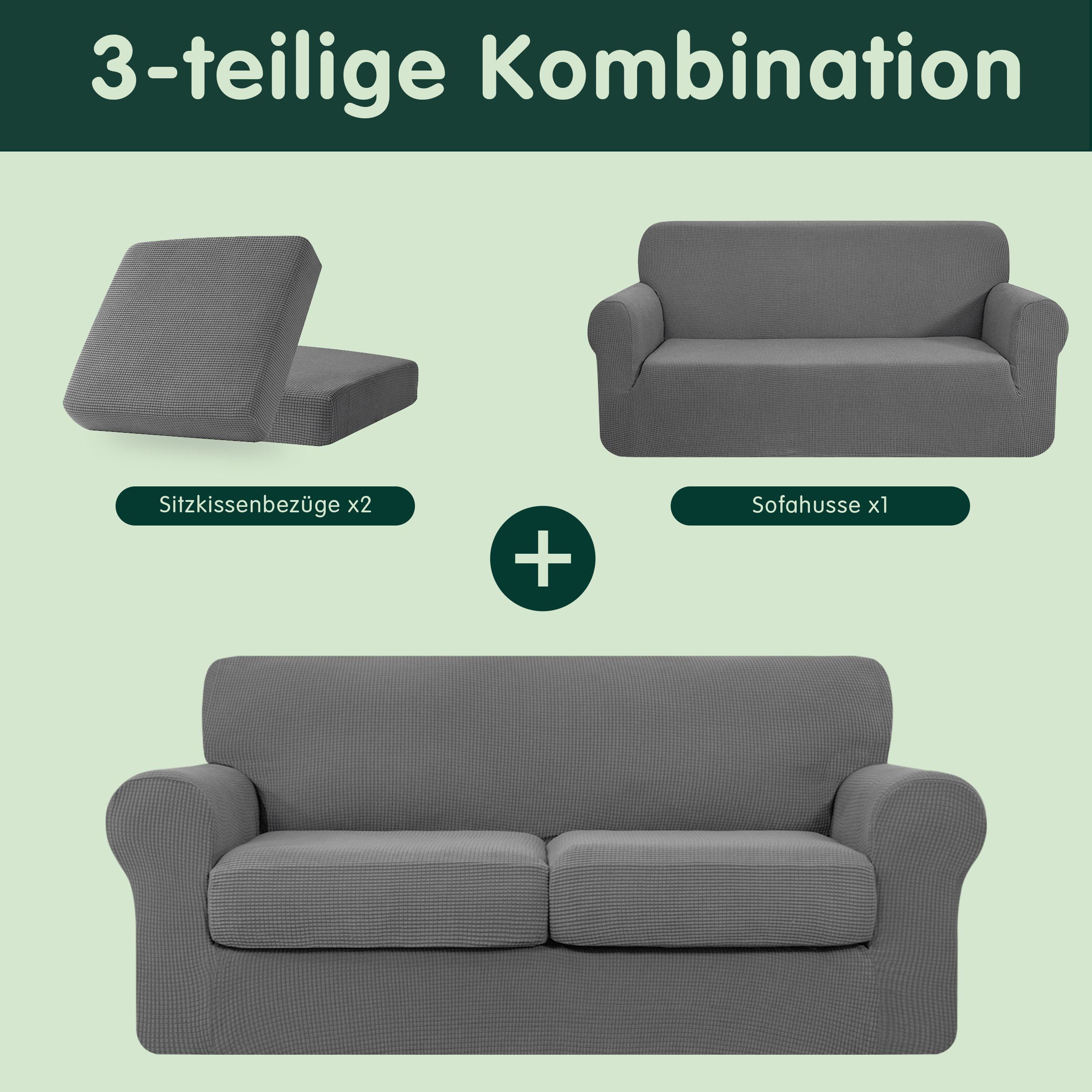 Sofakissenbezügen leichtem Sofabezug separaten Sitzer CHUNYI Hellgrau mit Struktur-Effekt, mit Sofakissenbezügen, CHUNYI, mit 2/3 separaten Sofahusse