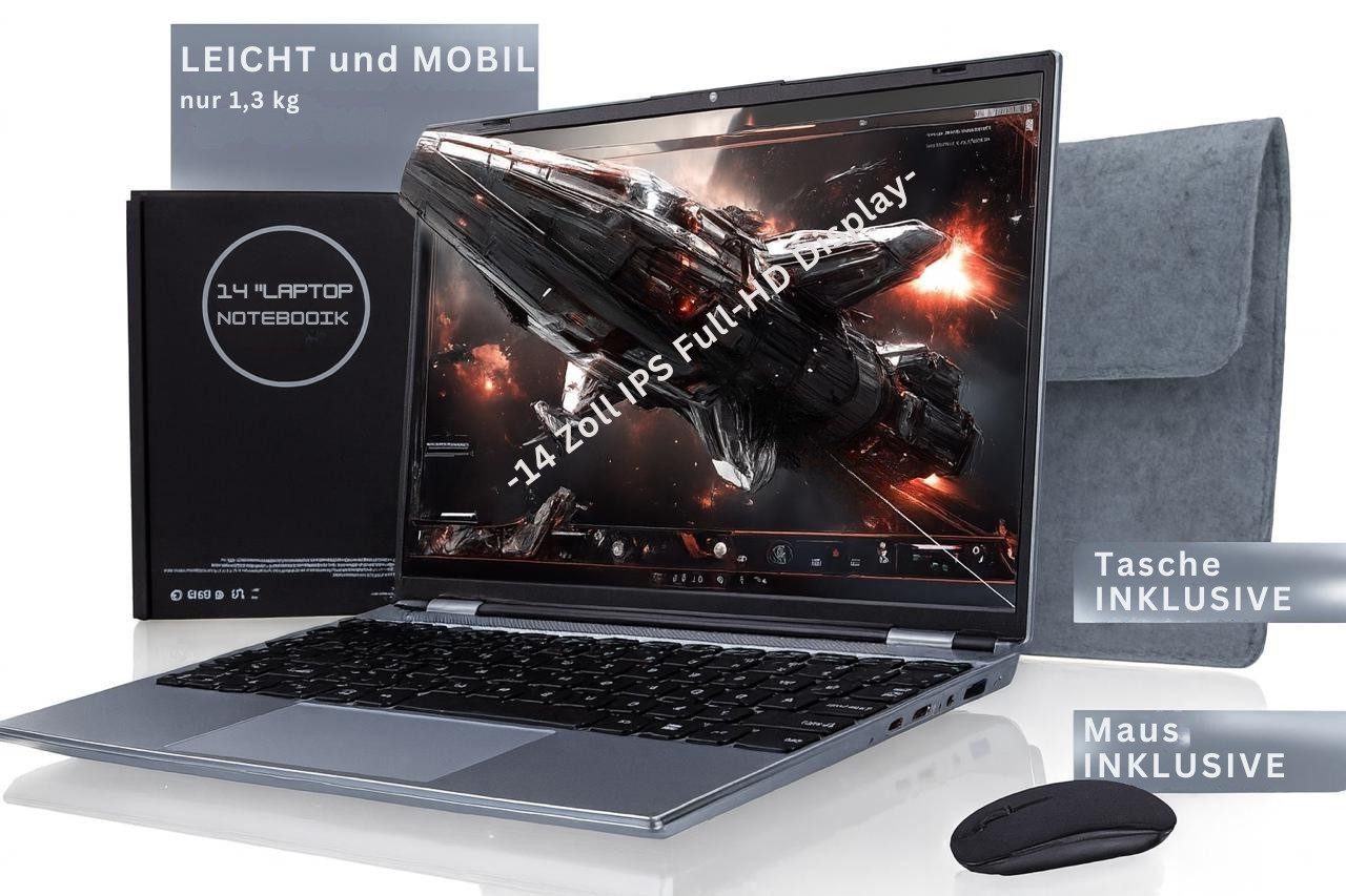 Goldstern-Tech Notebook (35,56 cm/14 Zoll, AMD AMD A9-9400, AMD Radeon R5 Serie, 8 GB, 256 GB SSD, Ultraleichter Laptop mit Windows 11 Pro und hoher Akkuausdauer)