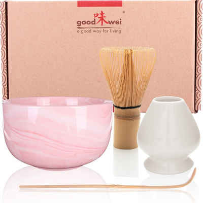 Goodwei Teeservice Matcha-Set "Pinku" 80 mit Teeschale, Matchabesen und Besenhalter (4-tlg), 1 Personen, Keramik