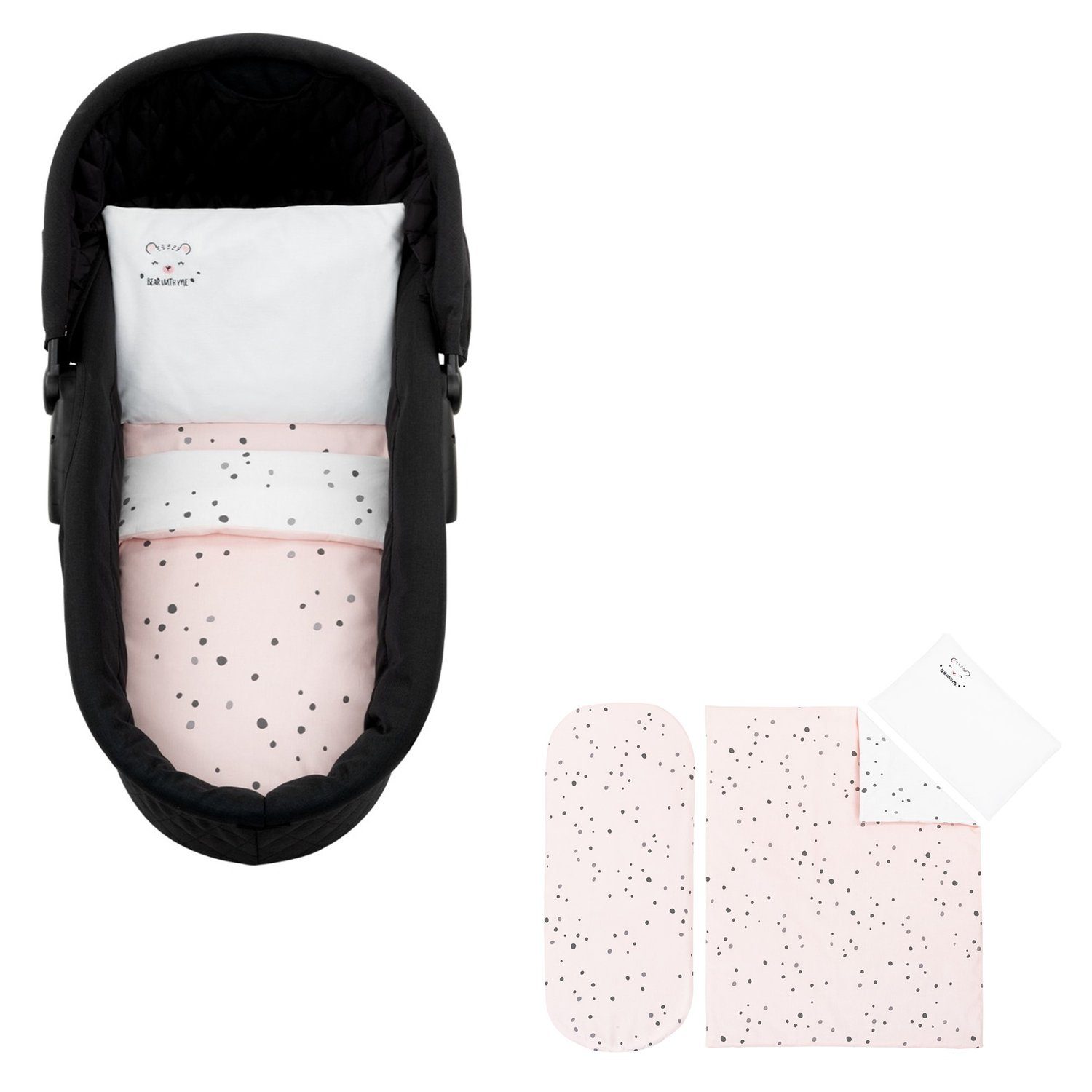 Kikkaboo Babybettwäsche Kinderwagen Bettwäsche-Set Bär, Baumwolle, 6 teilig, 6tlg Decke 80 x 60 Kissen 35 x 26 Laken