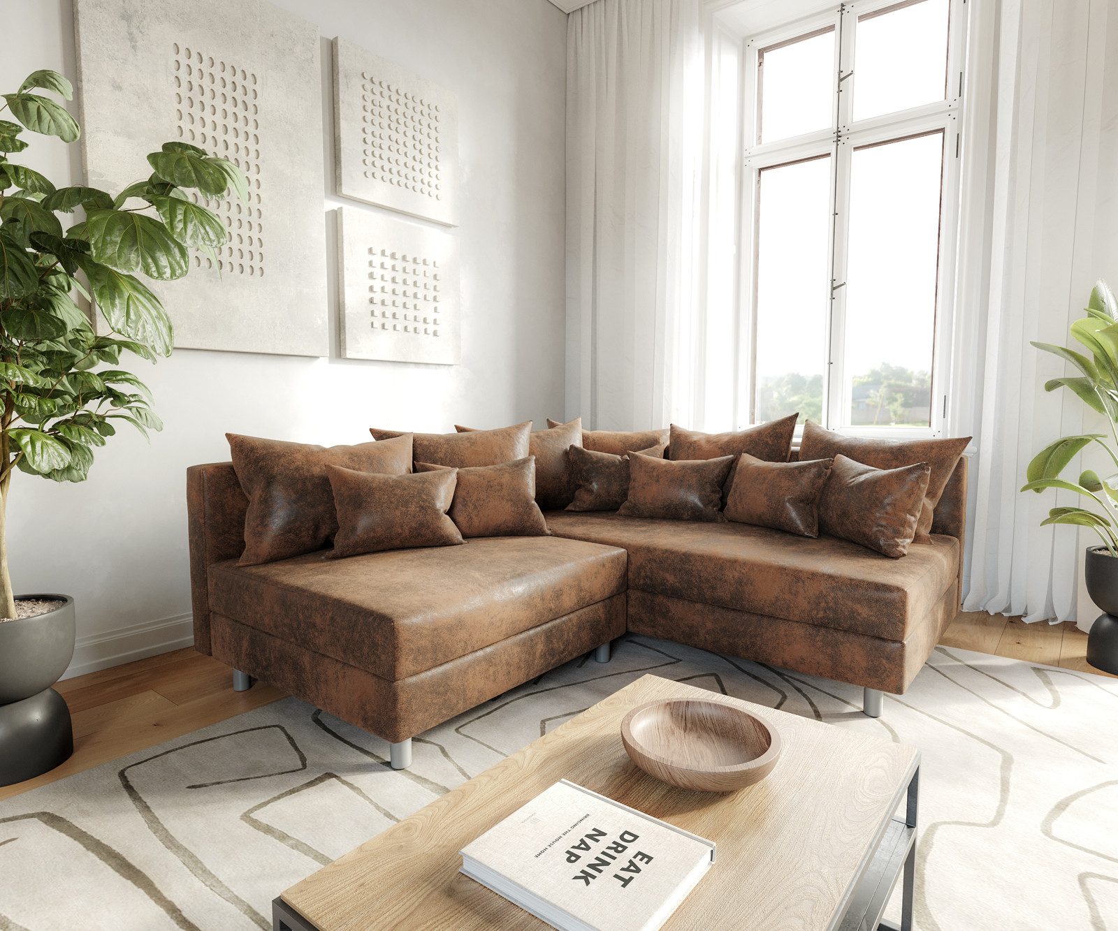 DELIFE Ecksofa Clovis, Braun Antik Optik günstig online kaufen