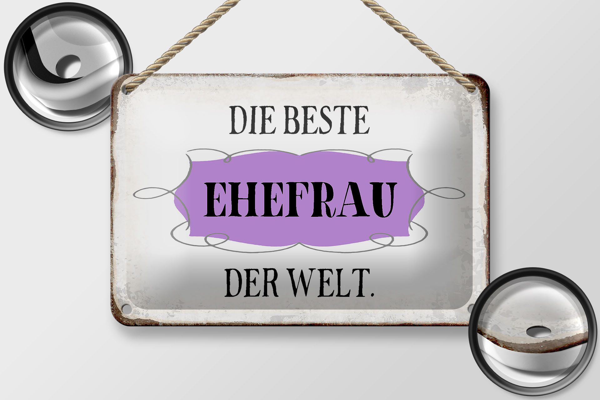 Femer GmbH Metallschild Spruch 18x12cm die beste Ehefrau der Welt, (1 St), gewölbte Oberfläche, abgerundete Ecken, umgeschlagene Kanten