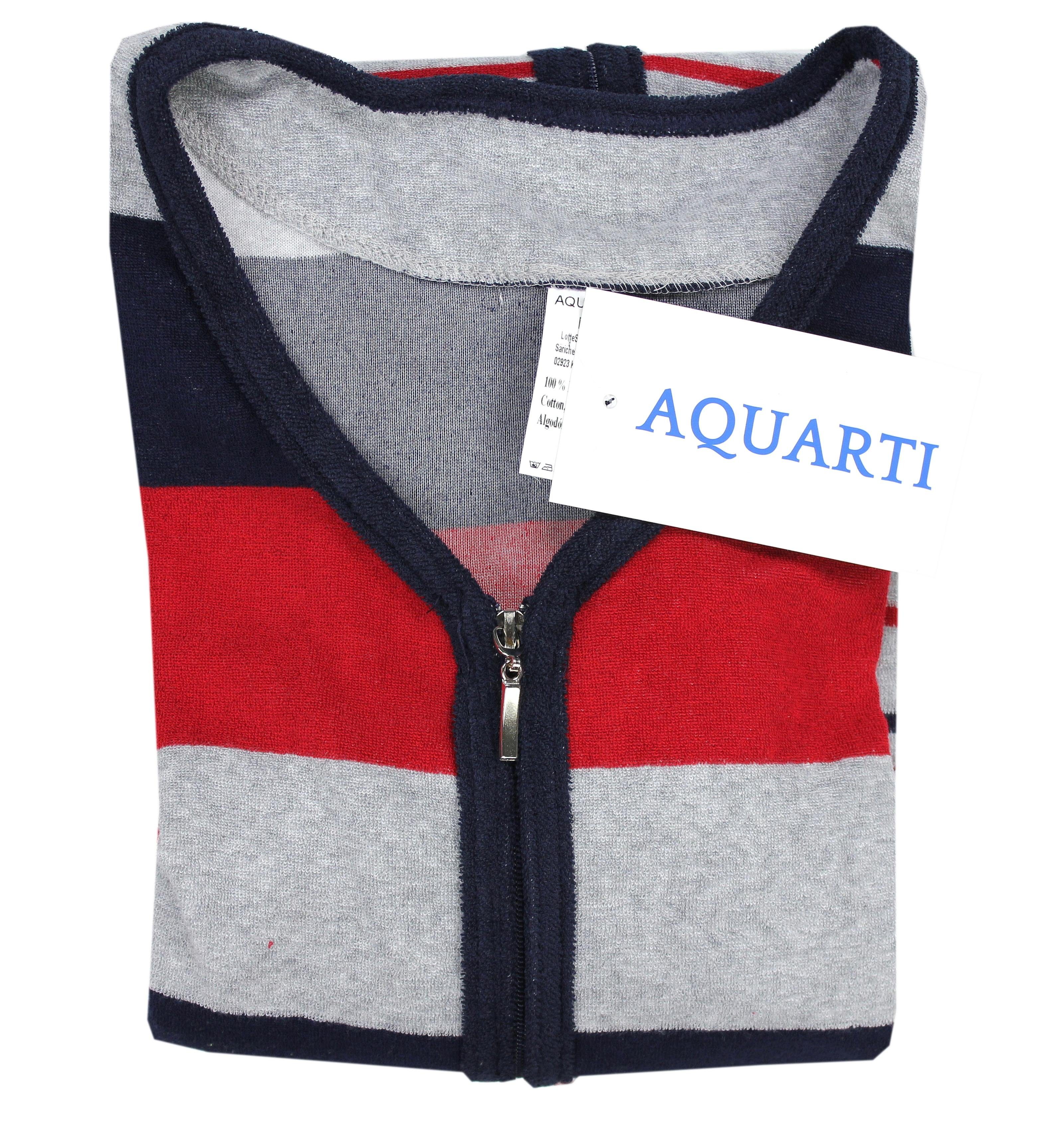 Damenbademantel Aquarti Aquarti Rot Morgenmantel Damen / Reißverschluss Kurz mit Dunkelblau Streifen